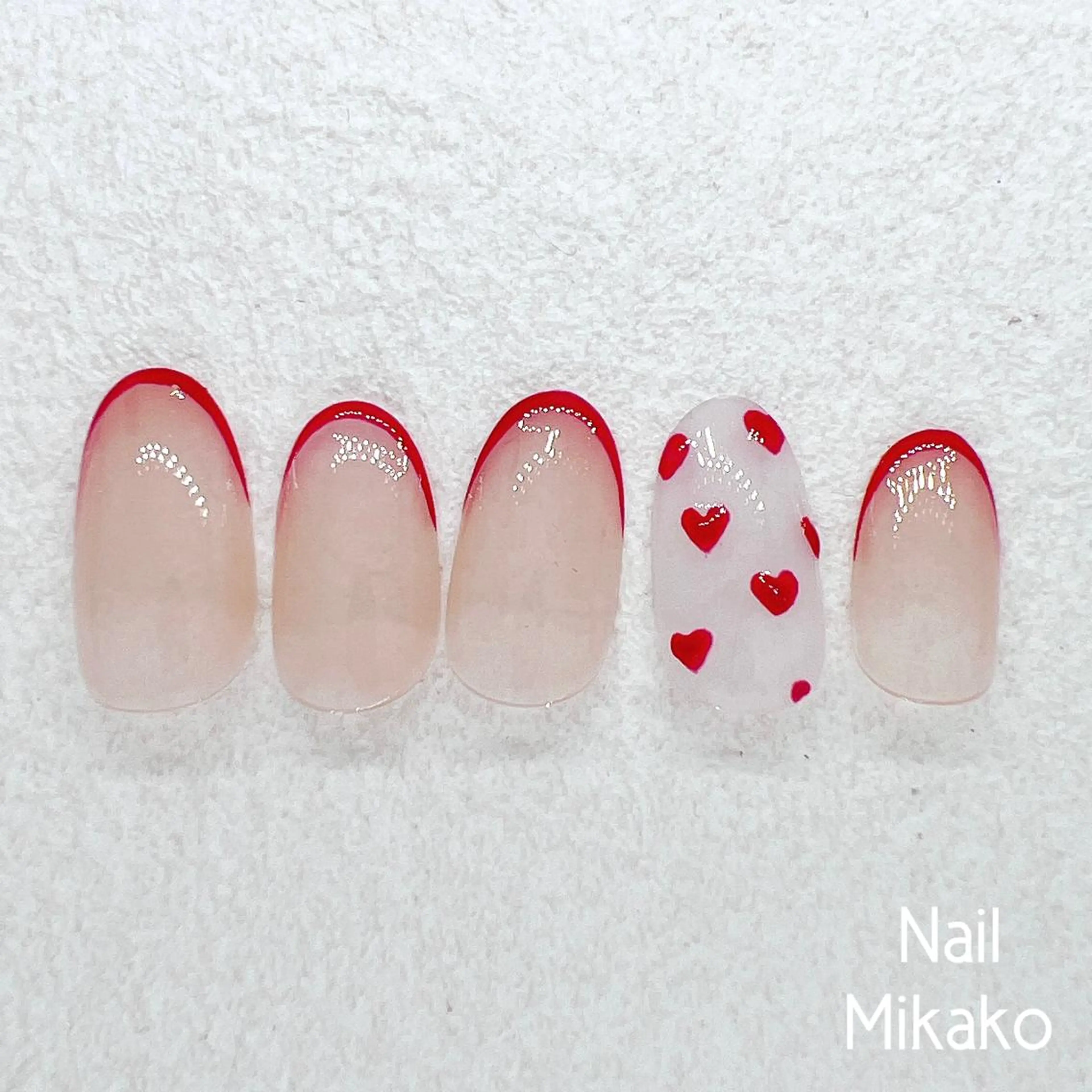 ネイル フレンチネイル ガーリー ハート 韓国ネイル 赤色 Nail Mikakoのネイルデザイン