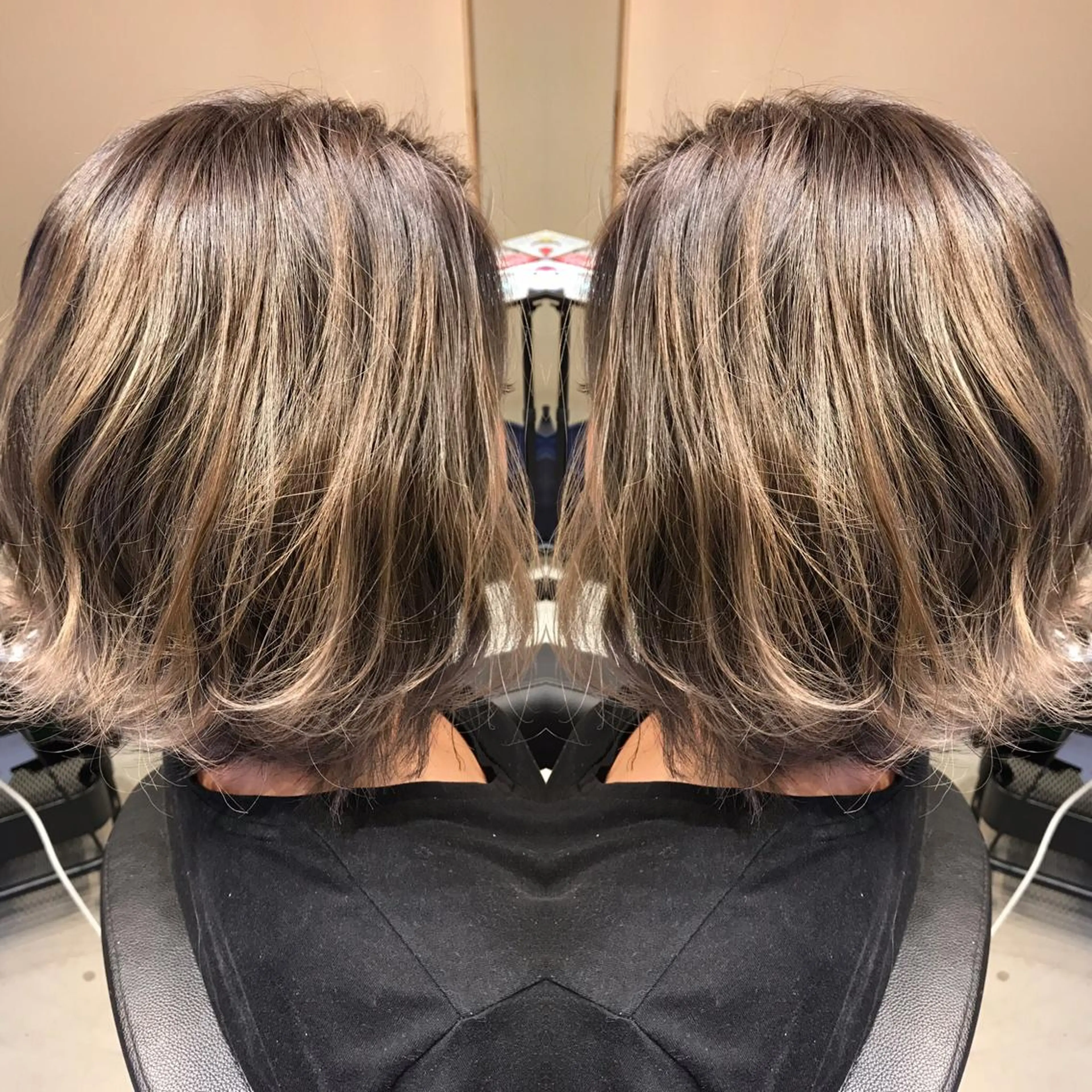 ショート カラー バレイヤージュ レイヤーカット ヘアカラー 大久保 隆蔵のヘアスタイル