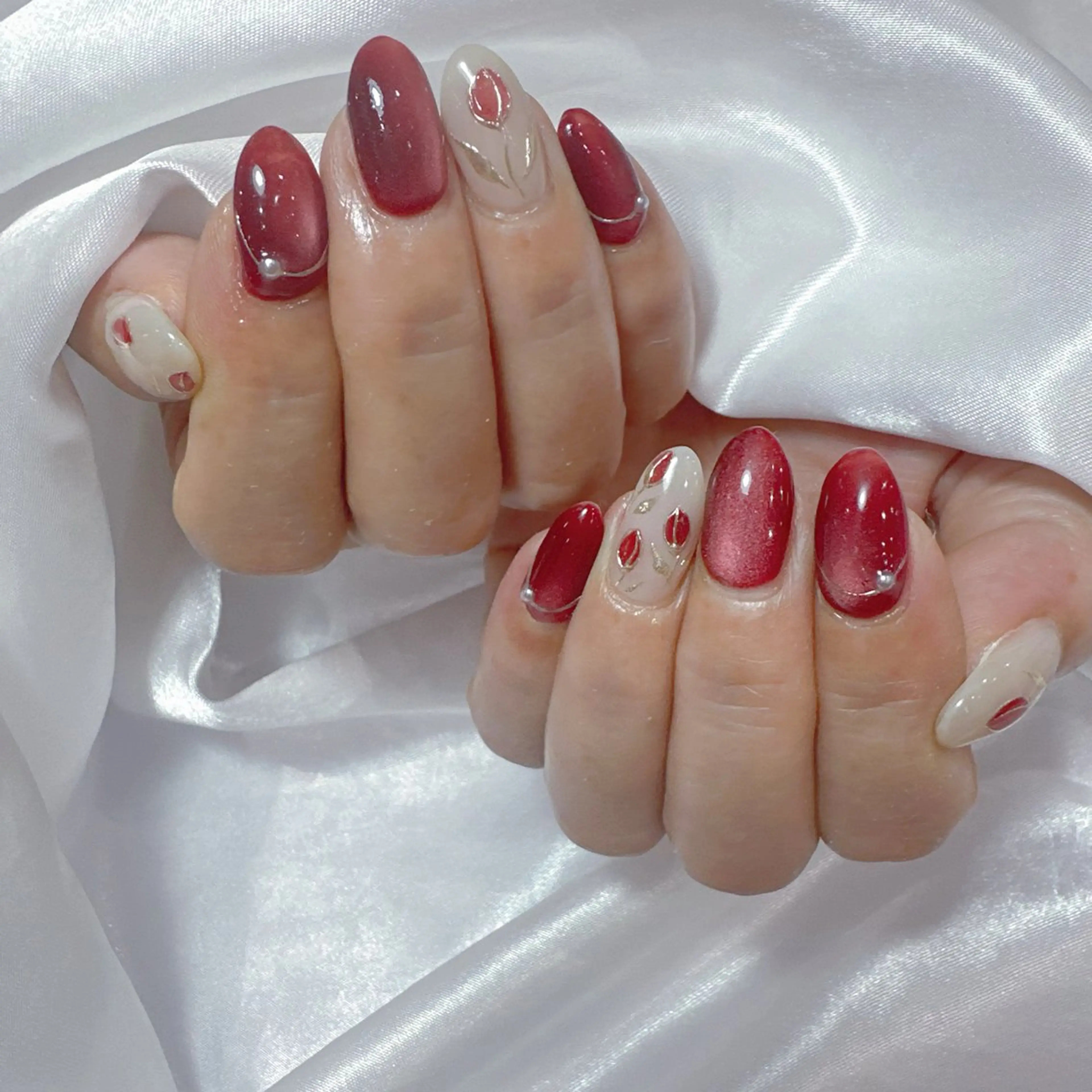 ネイル アートネイル フラッシュネイル フレンチネイル ジェルネイル ガラスフレンチ ハンドネイル You&Me Miyuのネイルデザイン