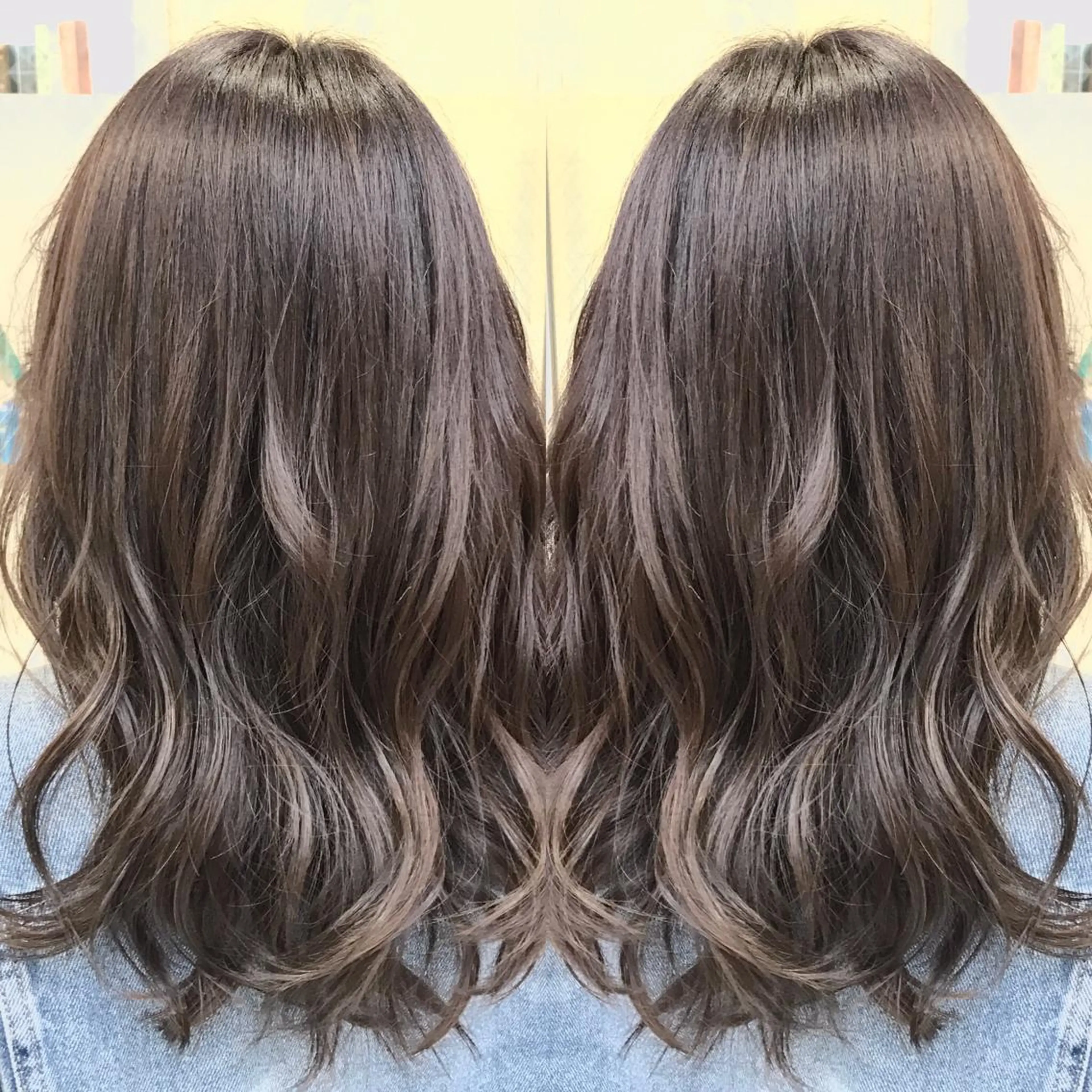 ミディアム カラー パーマ 透明感カラー グレージュ ストレートパーマ 縮毛/レイヤー 韓国/橋口のヘアスタイル
