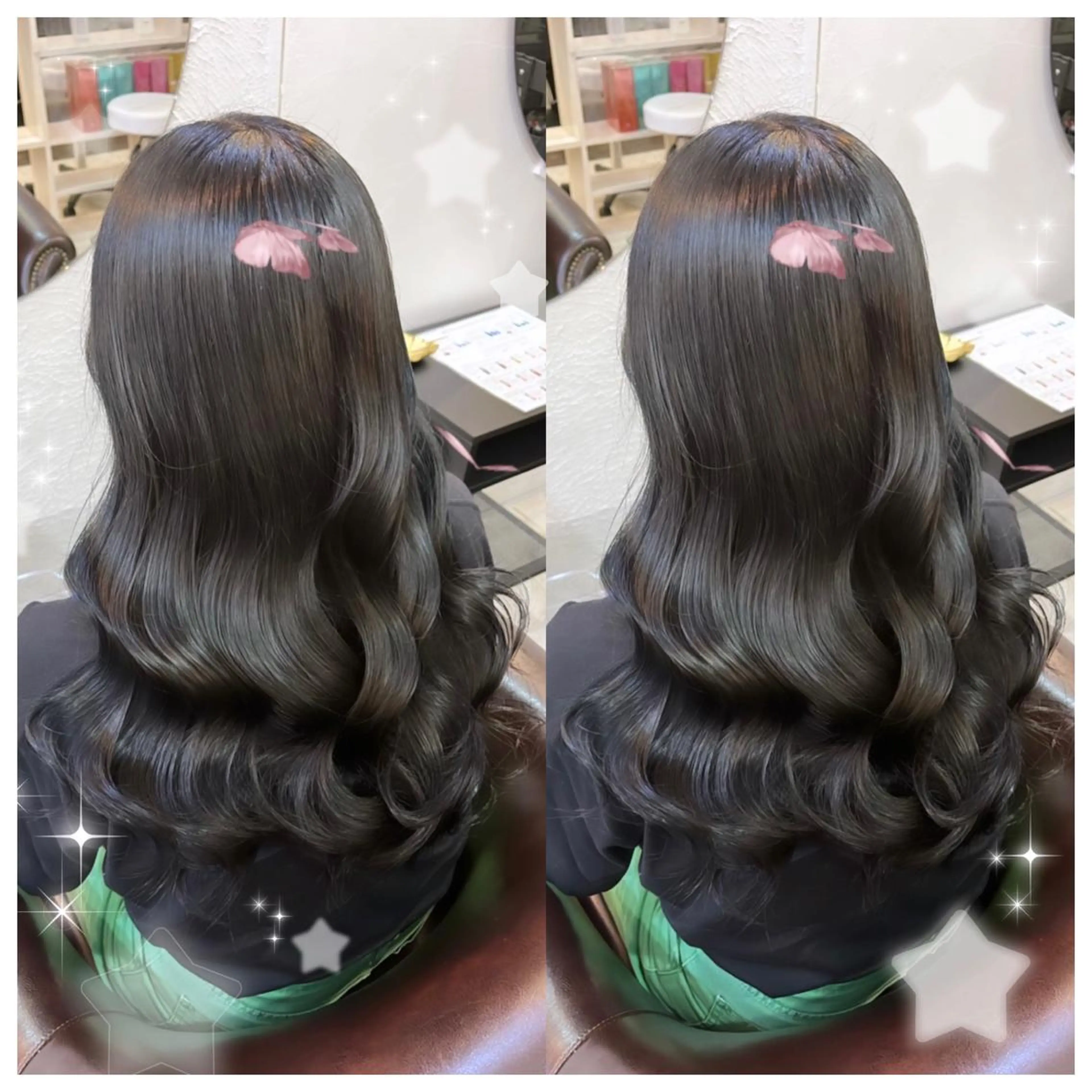 セミロング カラー ヘアアレンジ 結婚式・ブライダル シールエクステ バレイヤージュ 黒髪 ブリーチ セキグチ💞 lilaのマツエク・マツパデザイン