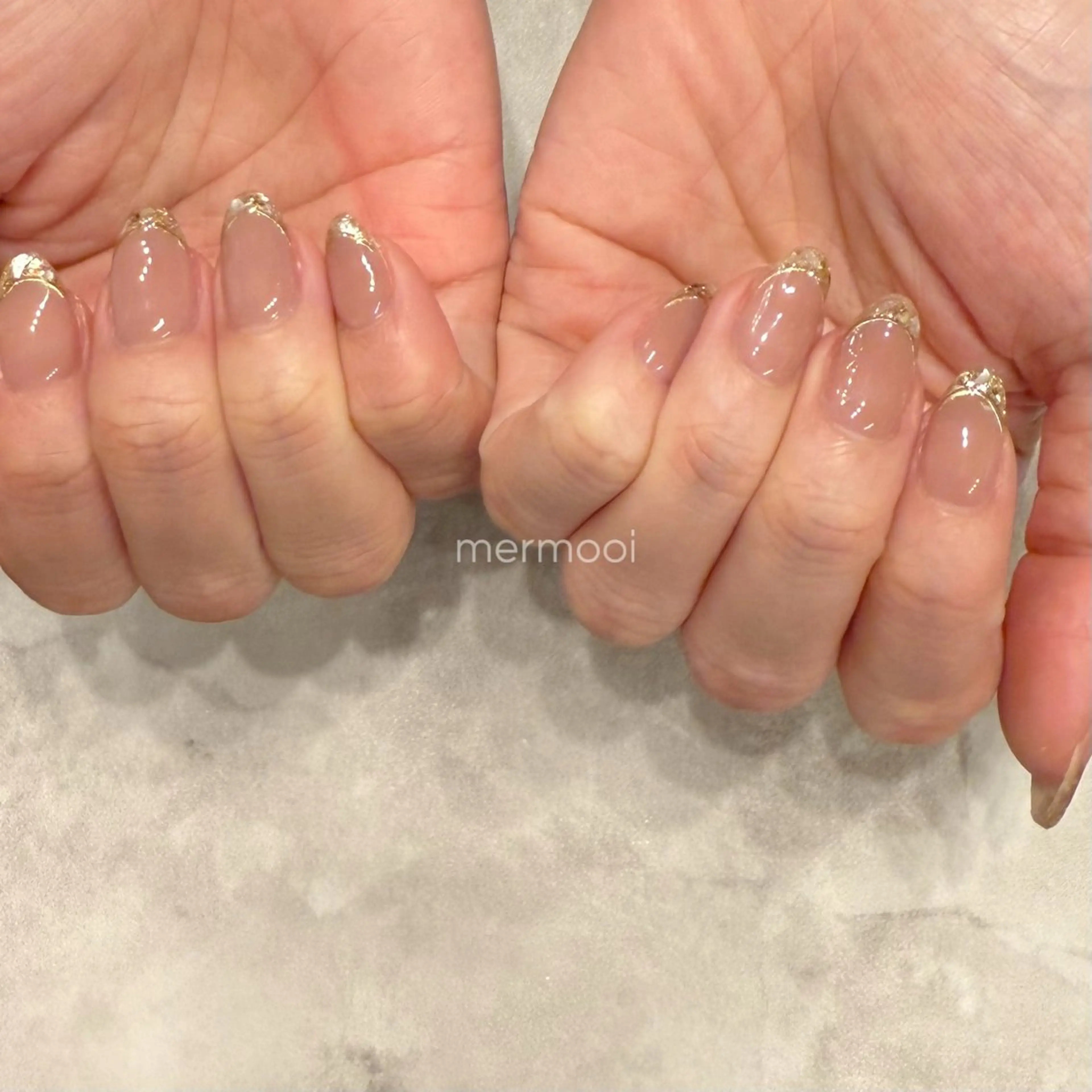 ネイル フレンチネイル ガラスフレンチ キラキラネイル 韓国ネイル ワンホンネイル melumooi nailのネイルデザイン