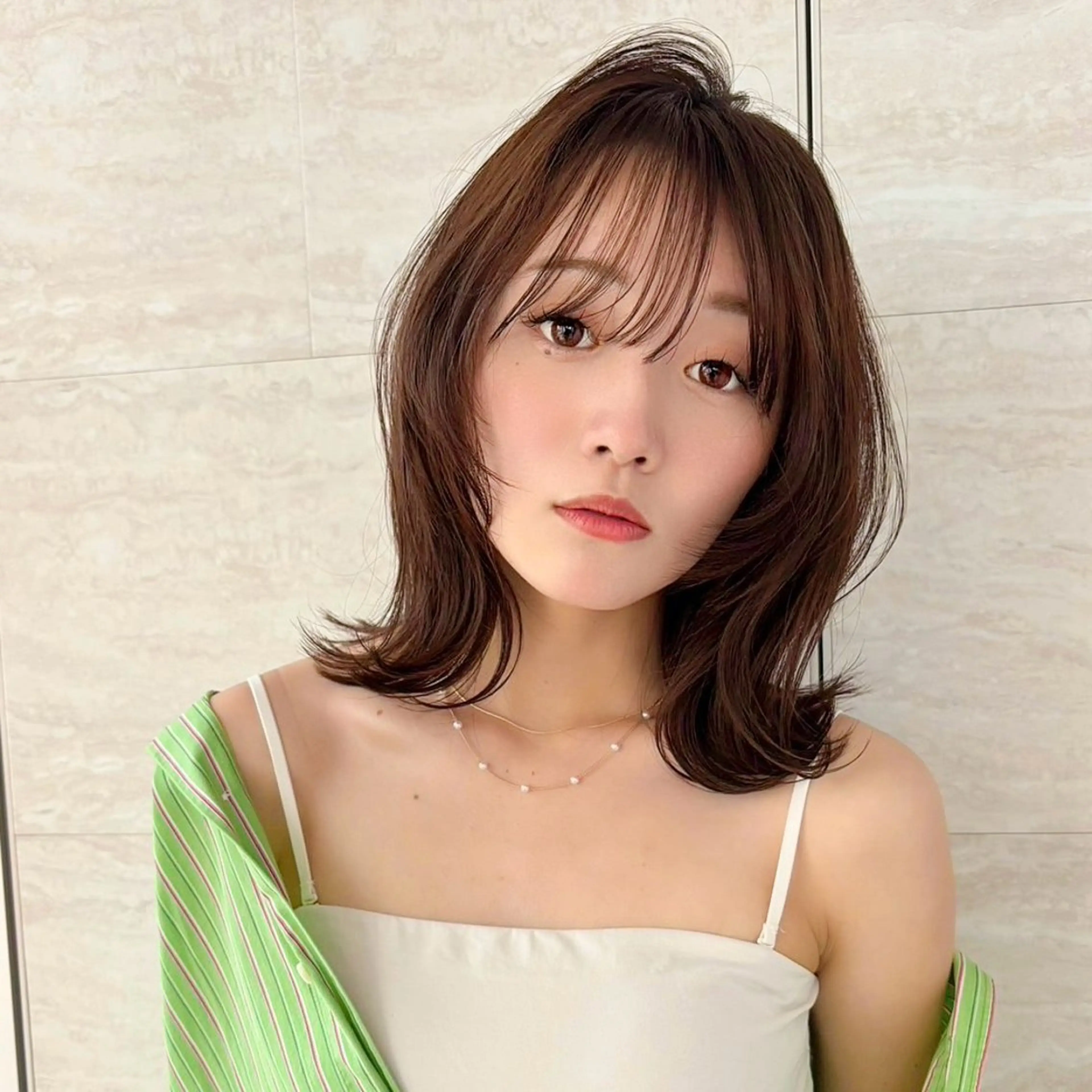 ミディアム カラー カット ヘアカラー トリートメント 💖ボブ/髪質改善 顔周りレイヤー/ユイのヘアスタイル