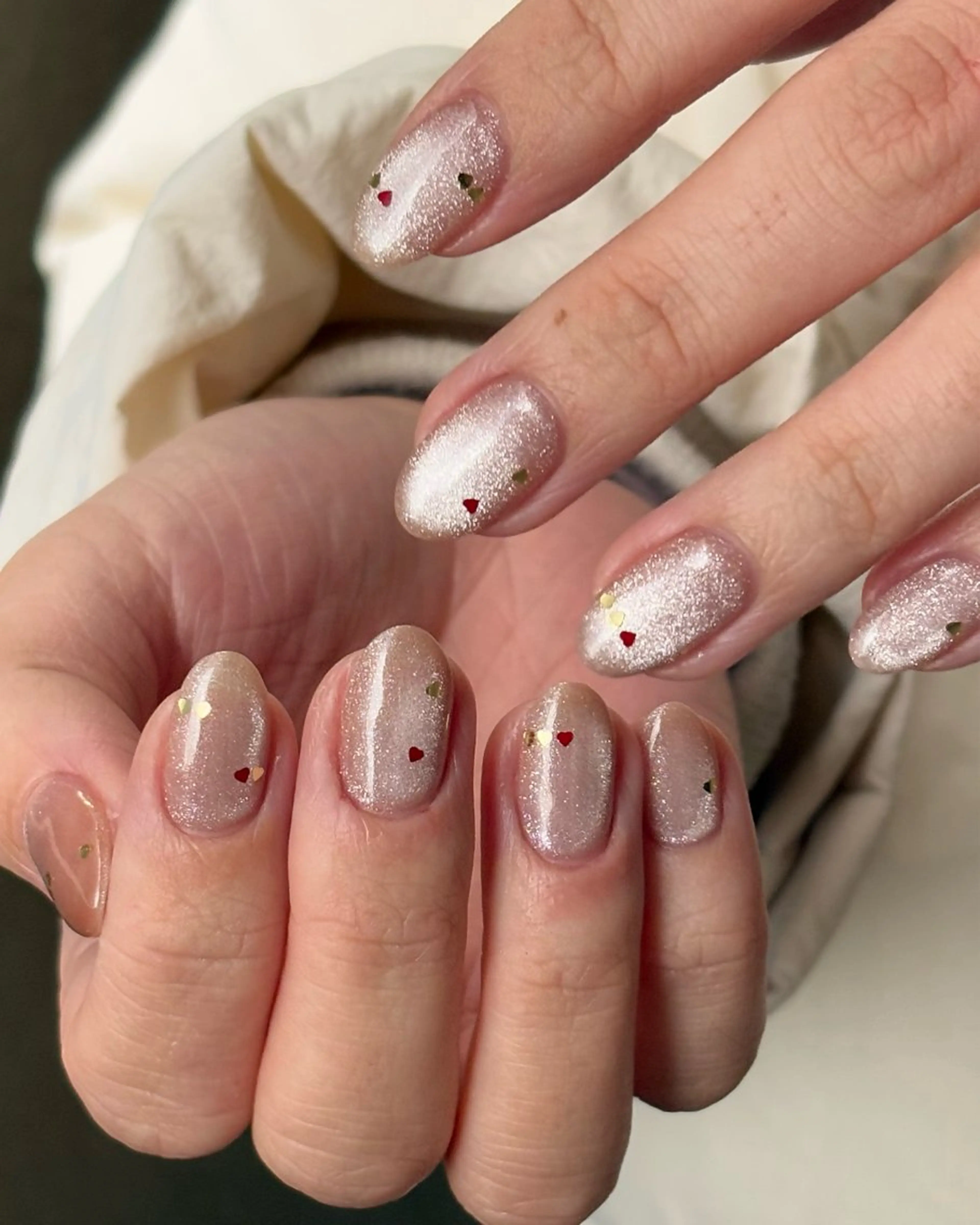 ネイル ハート ラメ(グリッター) マグネットネイル ワンカラーネイル リボン ハンドネイル Lull ネイル/ HBL/ハンドケアのネイルデザイン