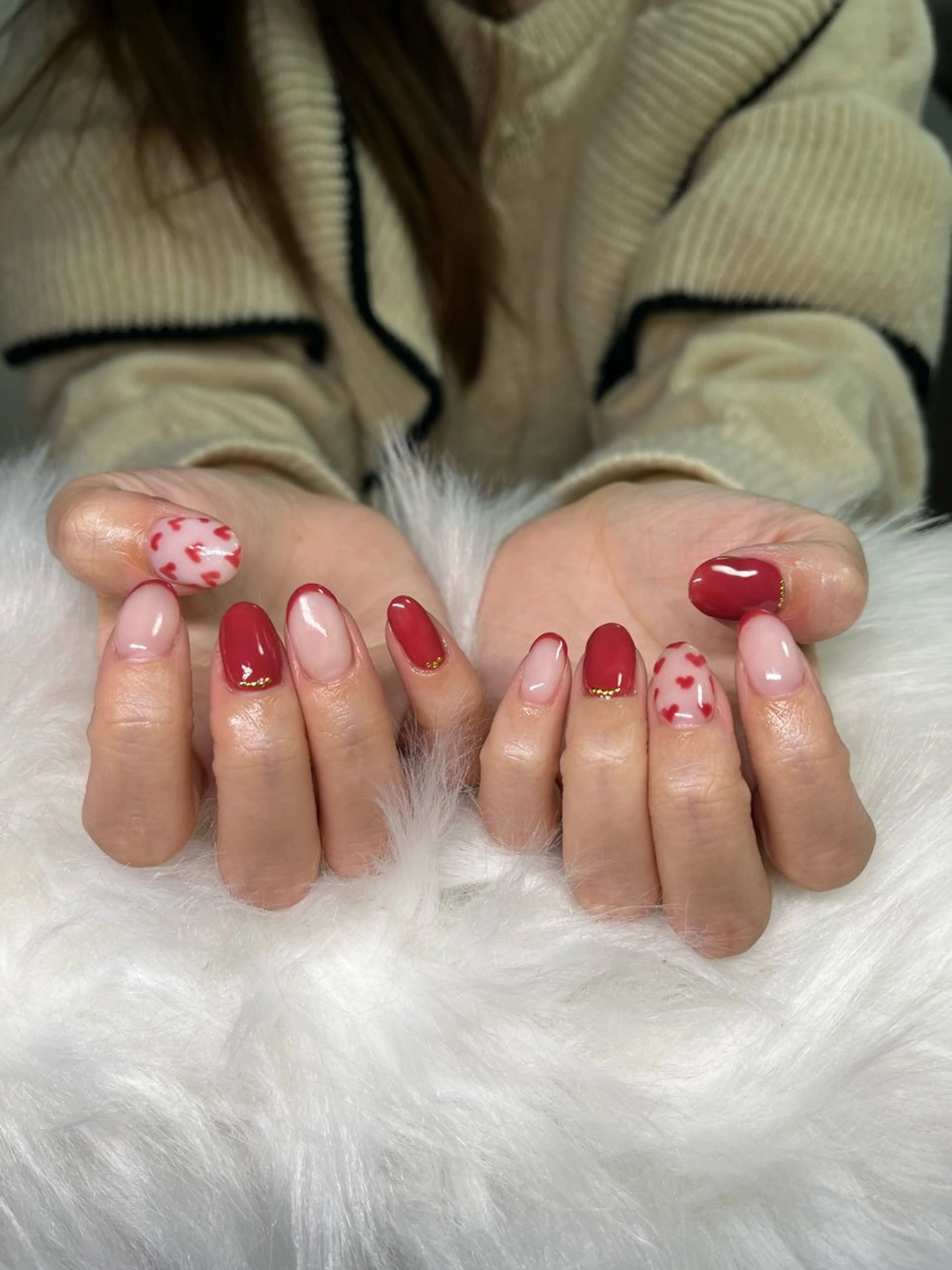 ネイル フレンチネイル ハート バレンタイン 🏠自宅 サロン💅natsuのネイルデザイン