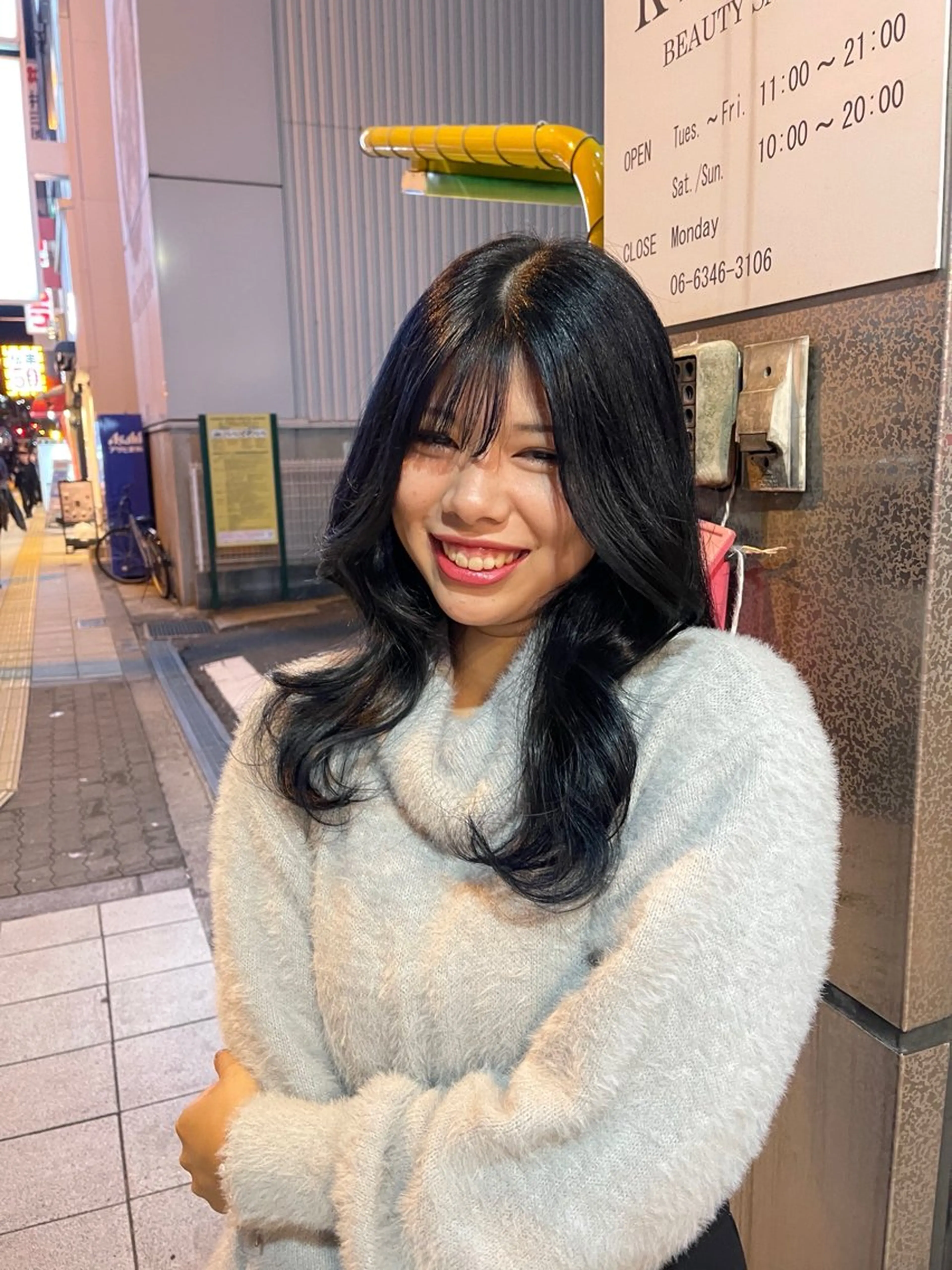 ロング カラー 黒髪 ブルーカラー ブルーブラック 韓国風ヘア 愛　莉/大阪美容室 /ケア・艶カラーのヘアスタイル