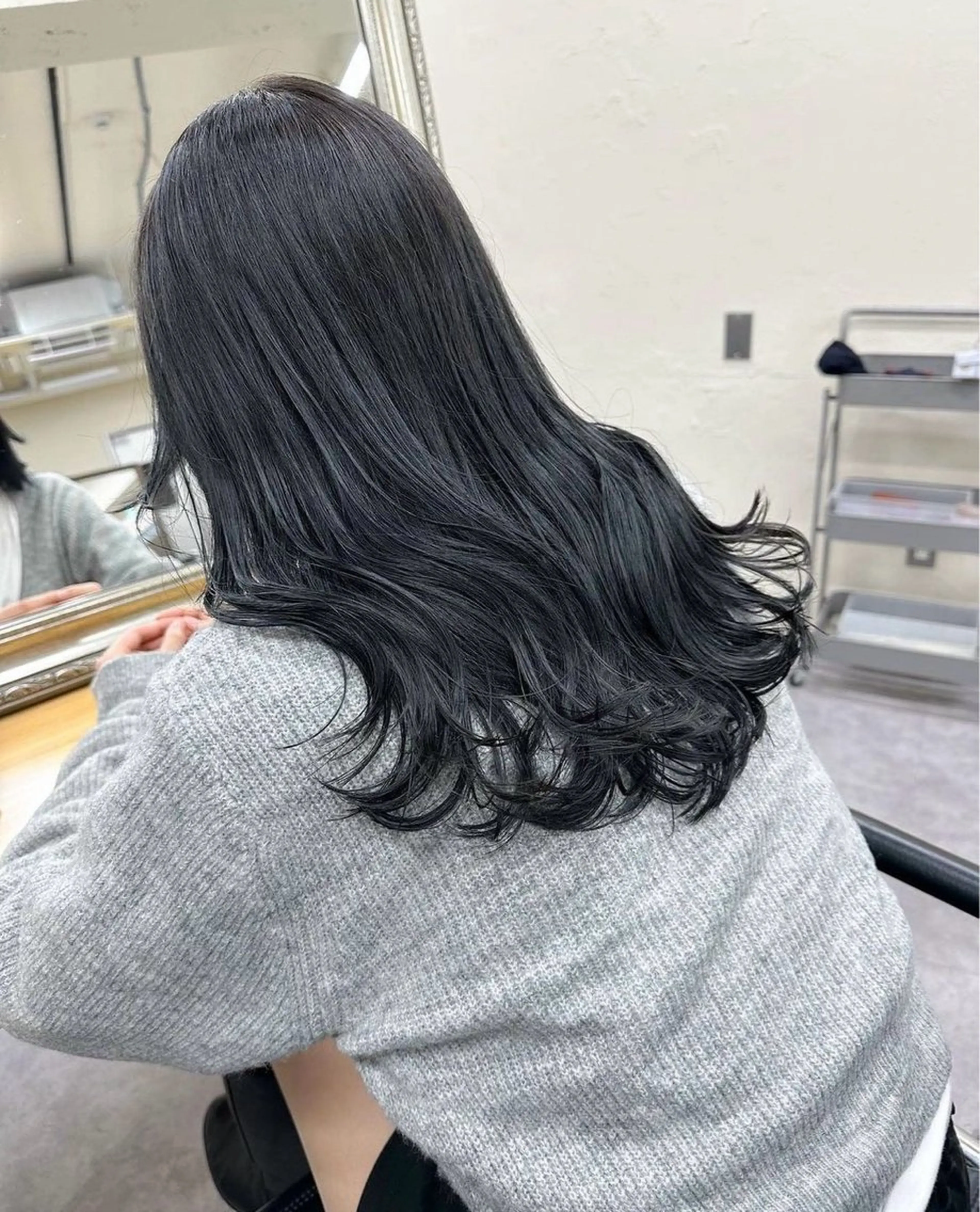 セミロング カラー ダークグレー ダークグレージュ グレージュ 髪質改善/韓国ヘア/ 赤み消し/sahoのヘアスタイル