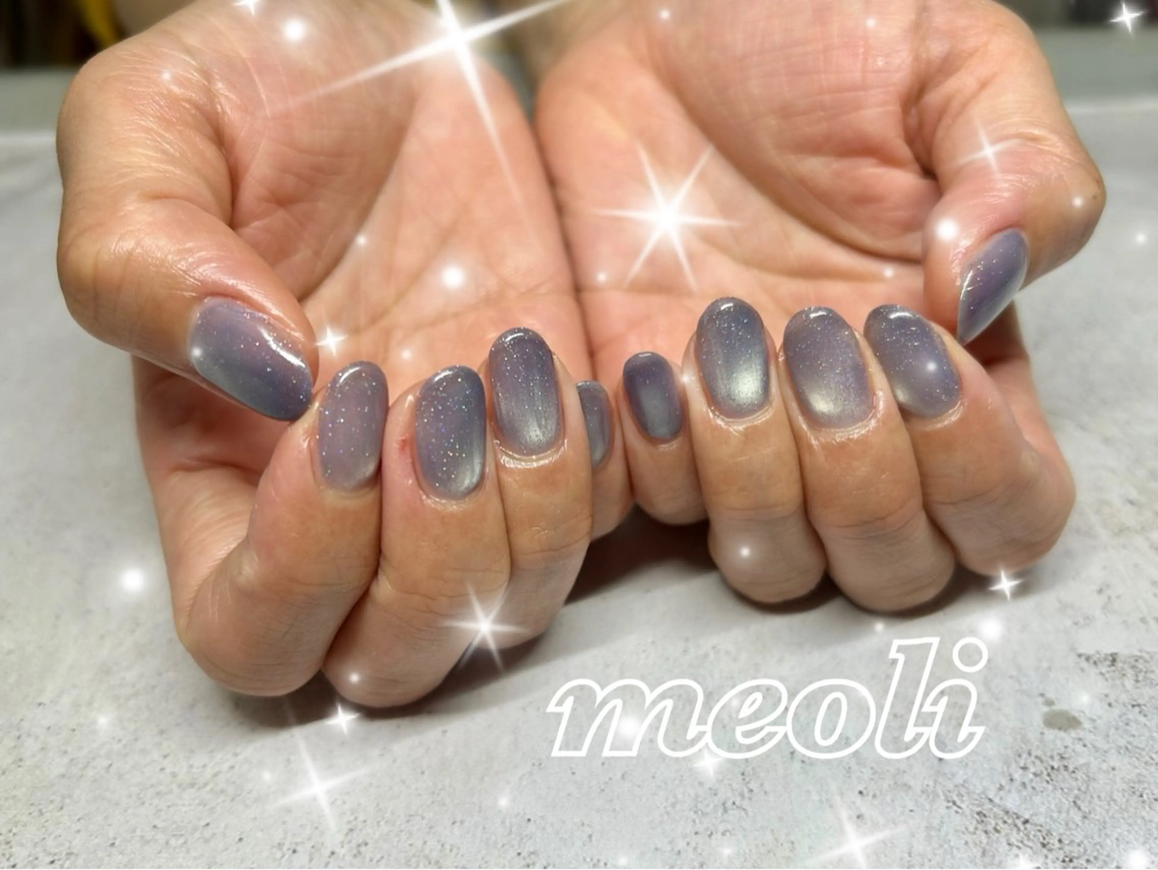 ネイル ブルー フラッシュネイル ジェルネイル キラキラネイル ラメ(グリッター) ハンドネイル nail salon meoli　アヤのネイルデザイン