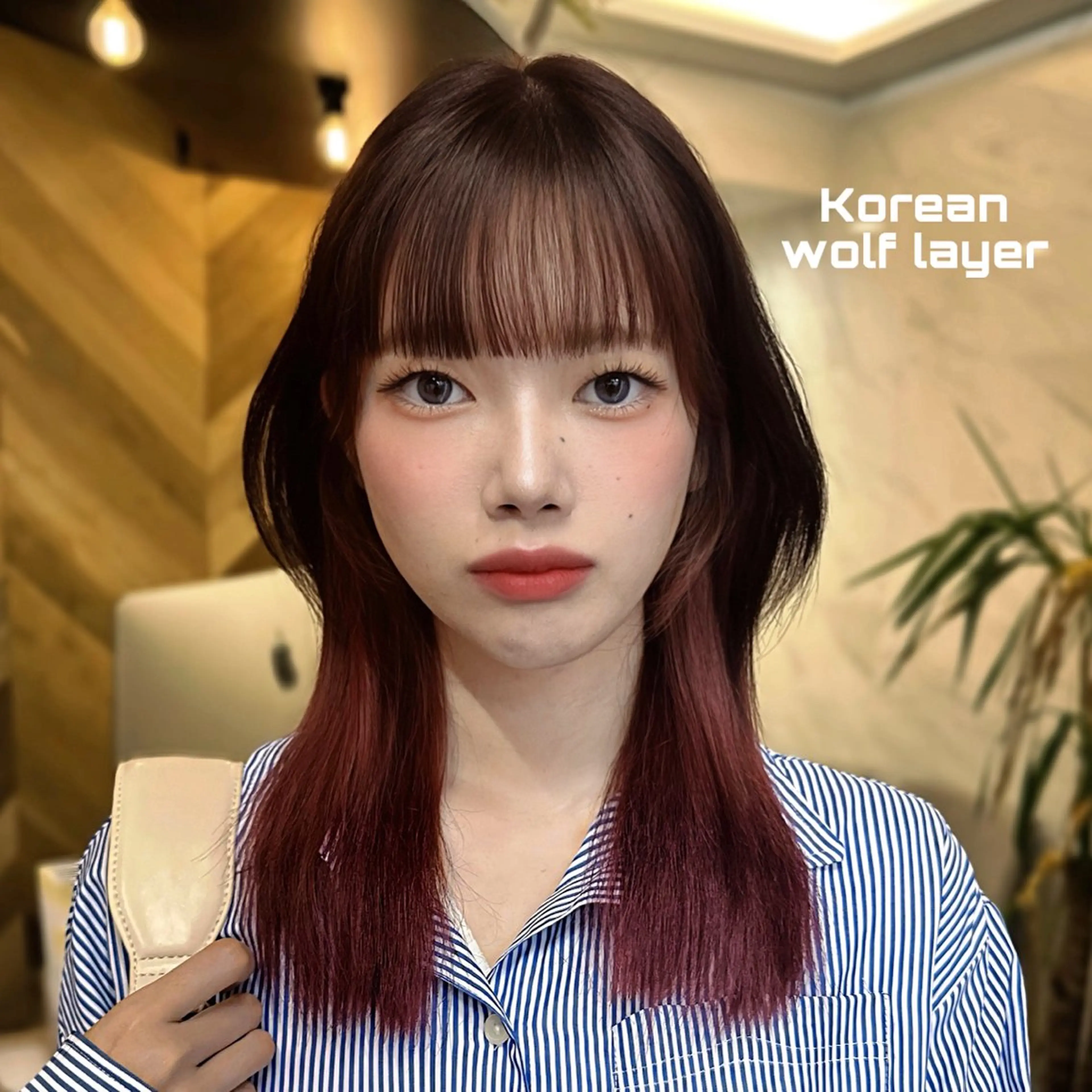 セミロング カラー カシス レッドカラー 韓国風ヘア レイヤーカット ウルフカット Pocket仙台 💚モエリのヘアスタイル