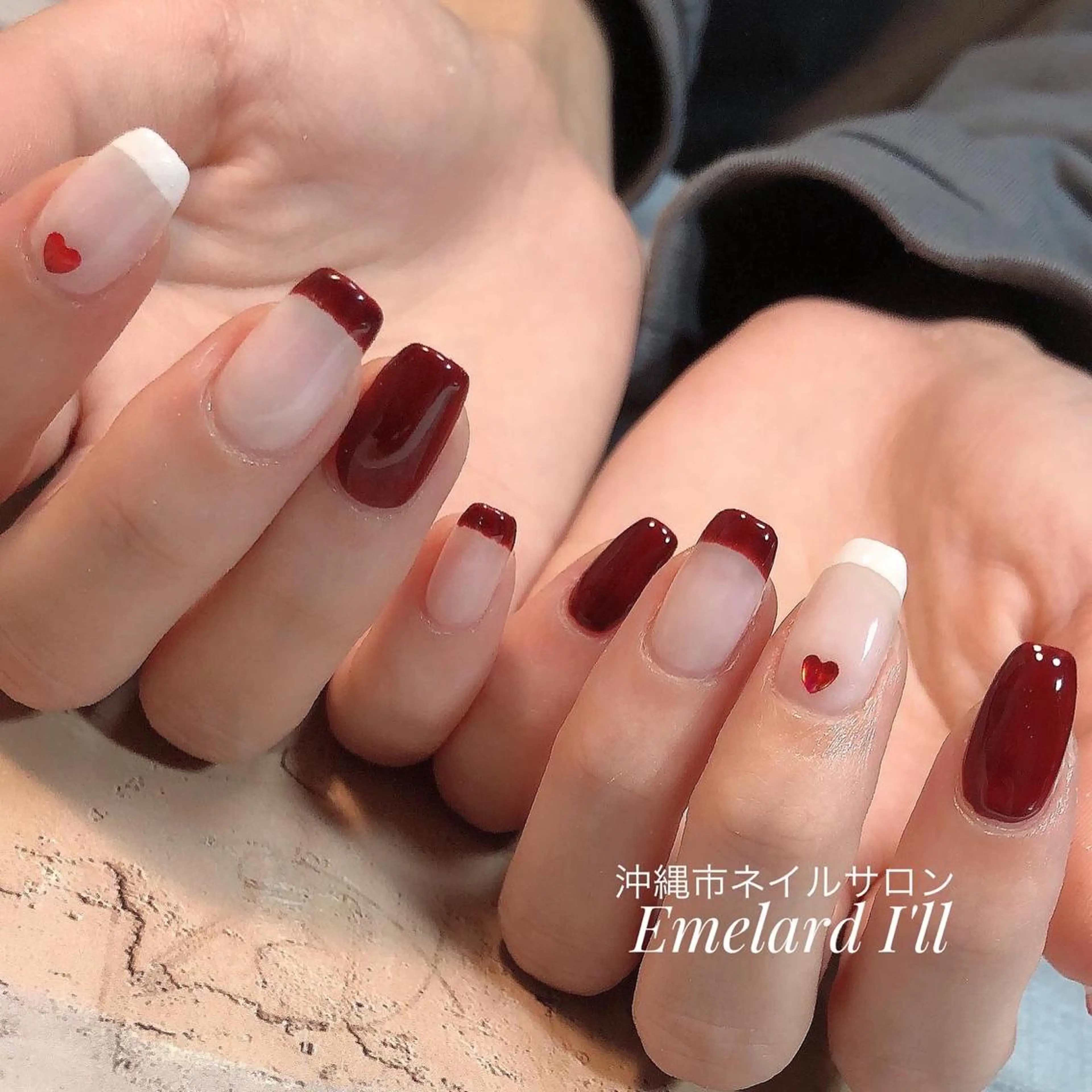 ネイル フレンチネイル スクエアネイル 冬ネイル 沖縄市ネイルサロン エメラルドアイルのネイルデザイン