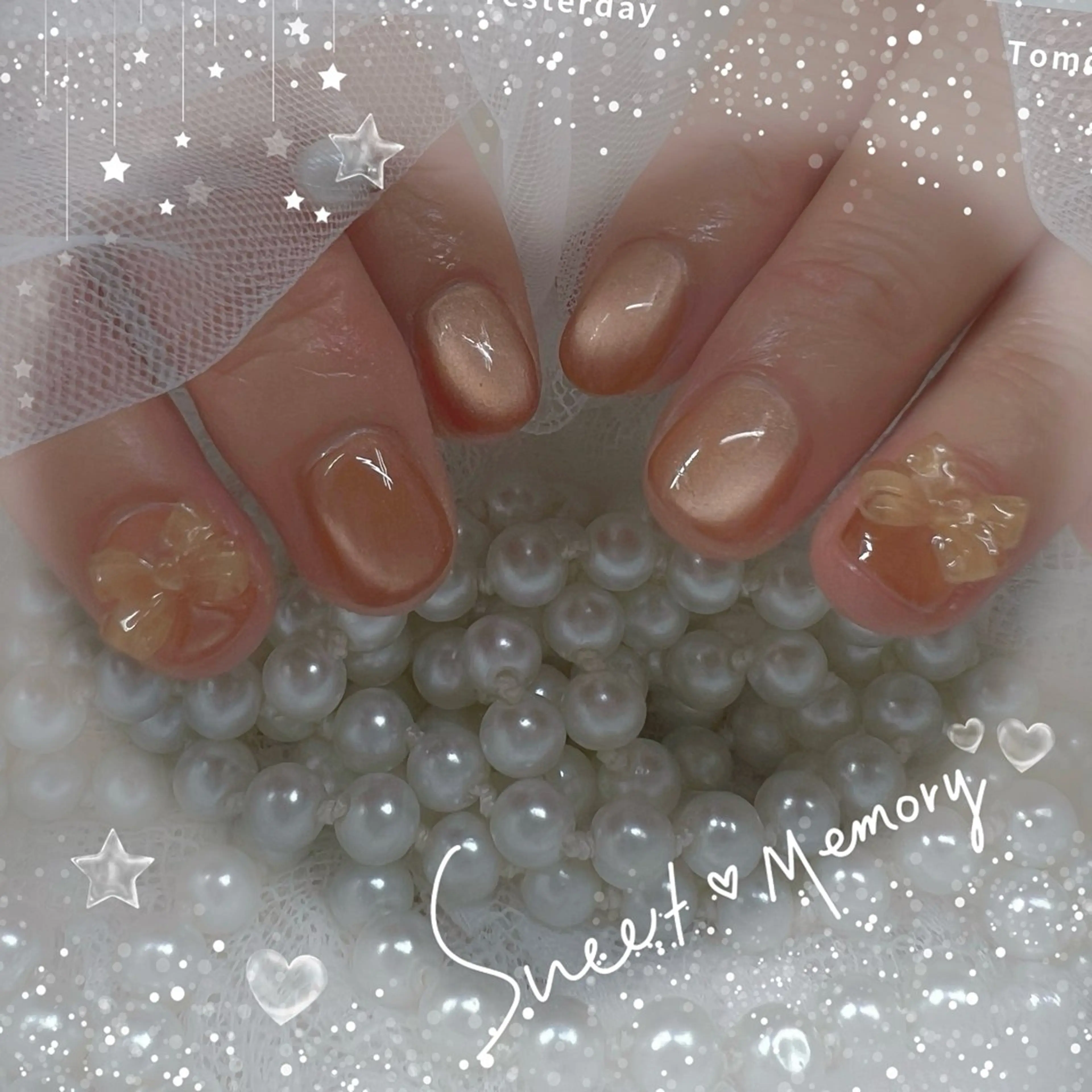 ネイル チークネイル フレンチネイル ガーリー ガラスフレンチ グラデーション Chill Nailsalonのネイルデザイン