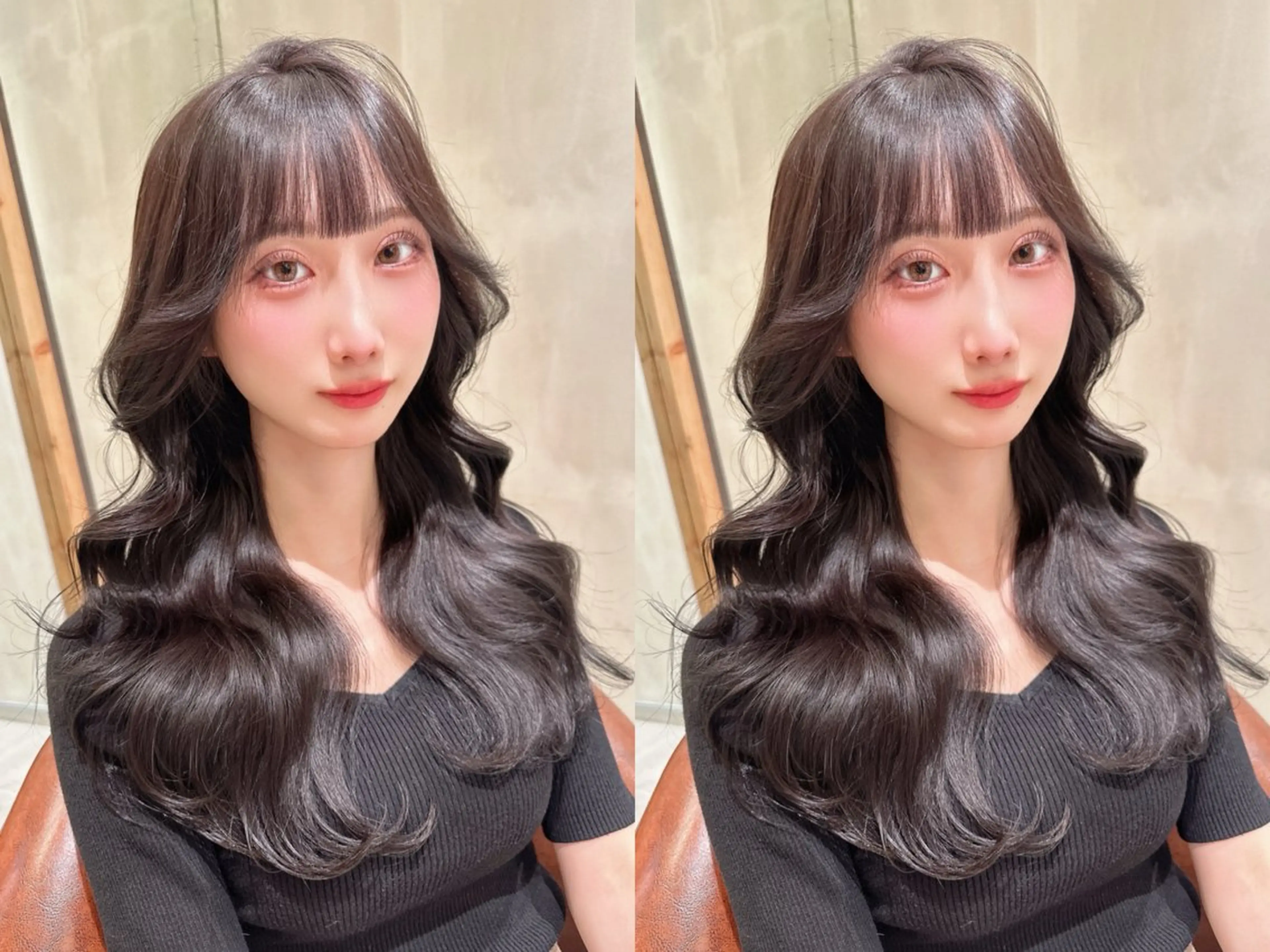 セミロング アッシュ ハイライト 韓国風ヘア 韓国カット/透明感 カラー/NANAMIのヘアスタイル