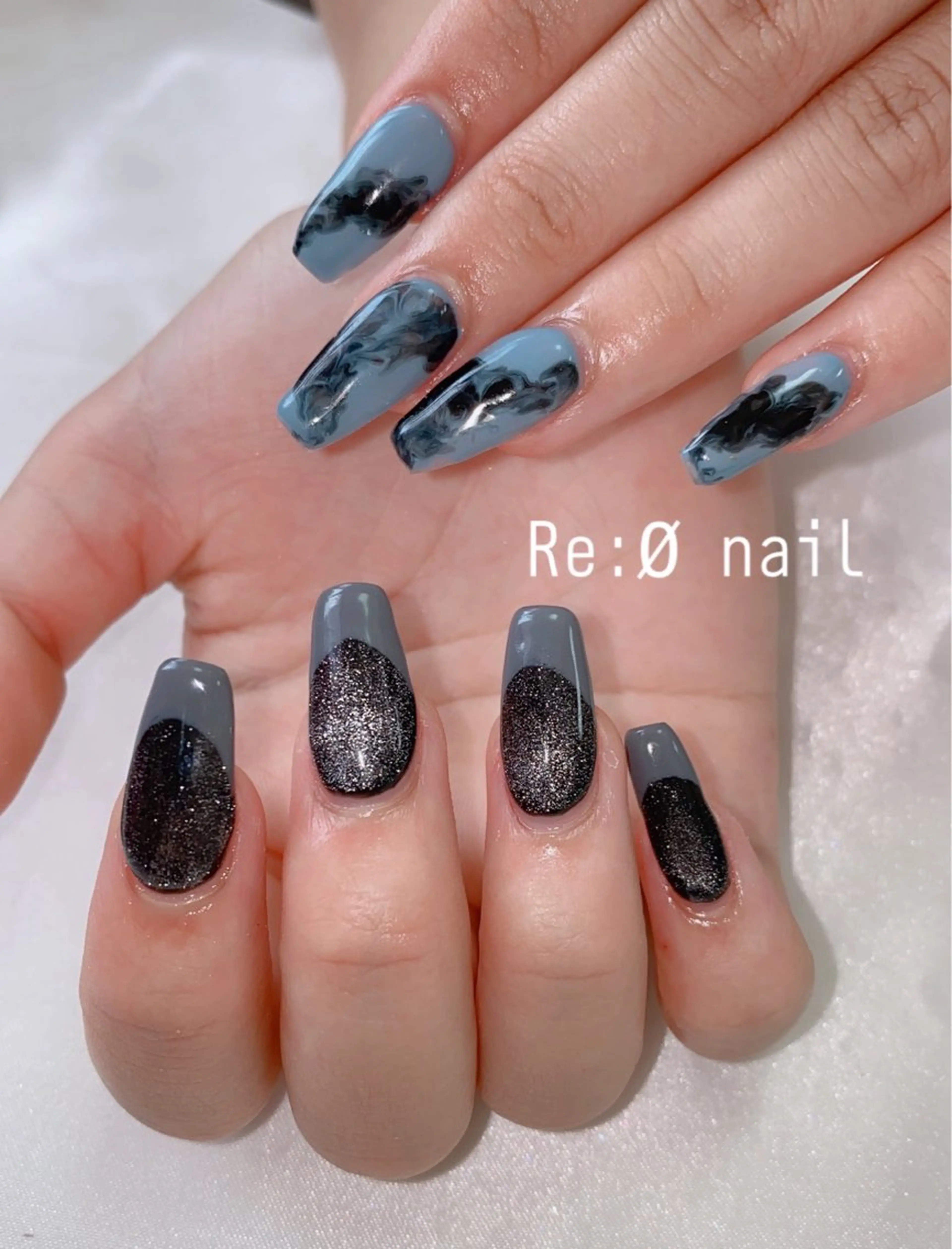 ネイル フレンチネイル 大理石ネイル(マーブル) ハンドネイル Re:Ø nail 🩵TSUJIのネイルデザイン