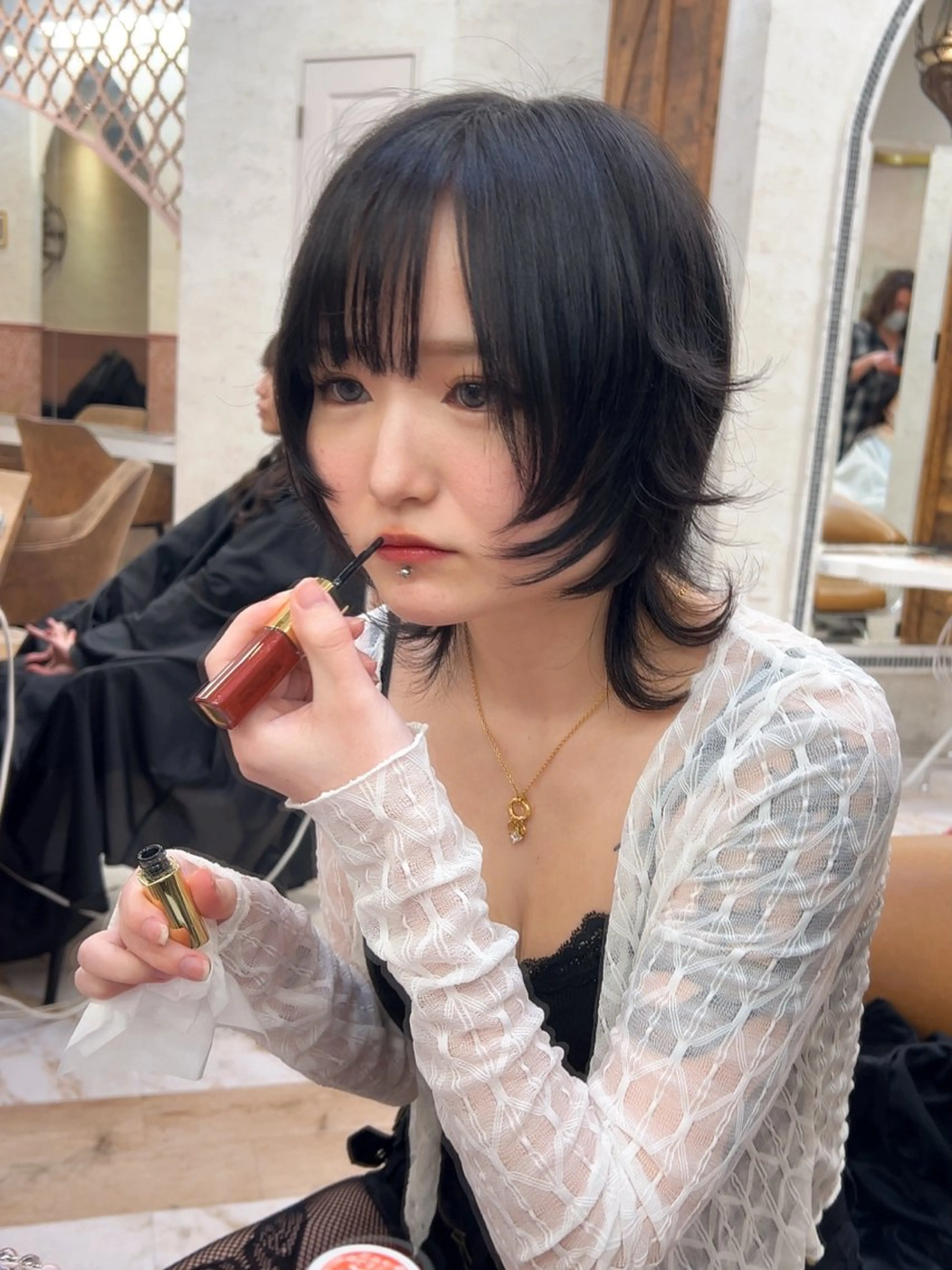 ミディアム 縮毛矯正/ブリーチ なしダブルカラー輝希のヘアスタイル