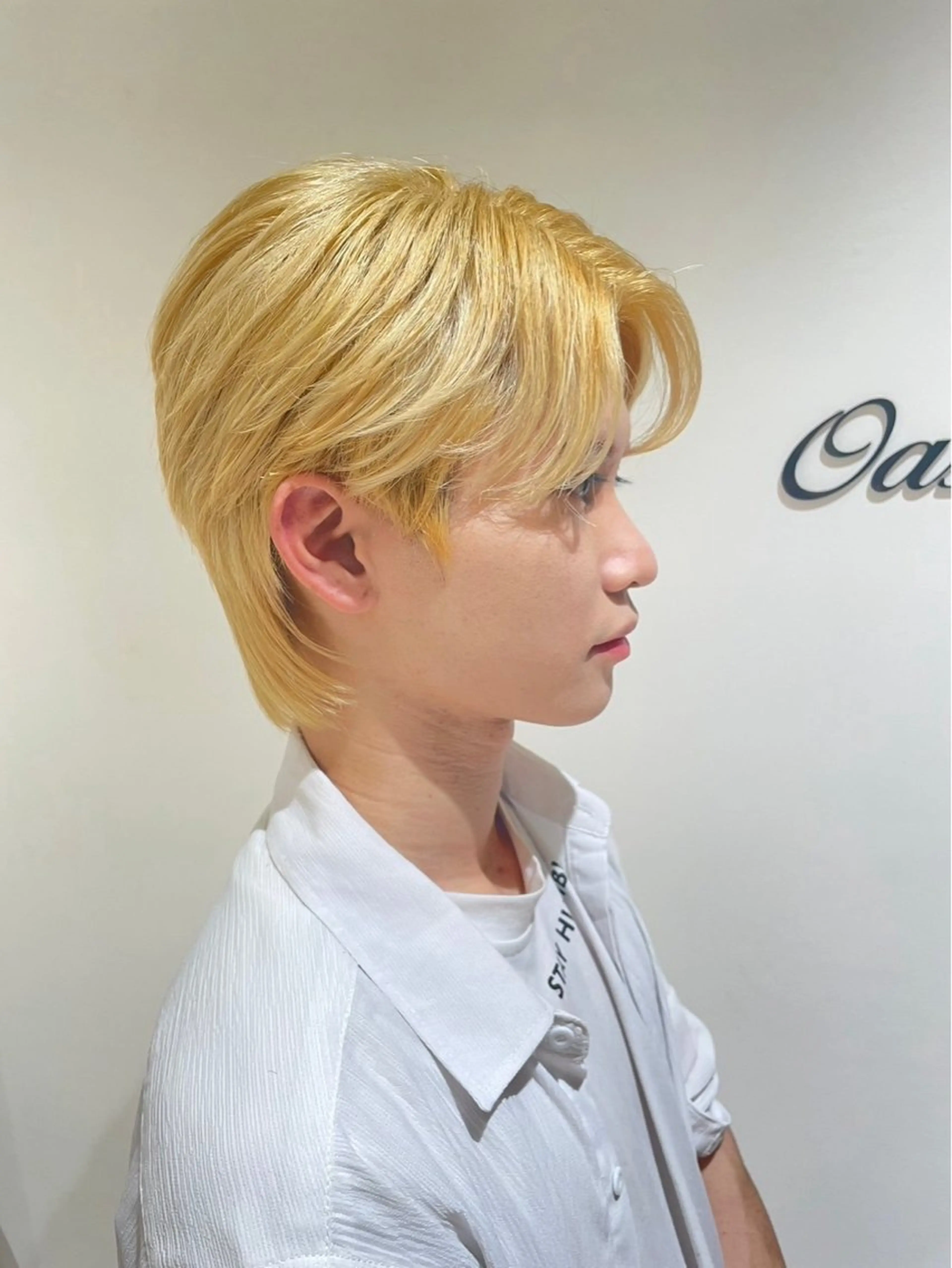 ミディアム カラー メンズ 鼎一真ハイトーン/ パーマ/何でも屋さんのヘアスタイル