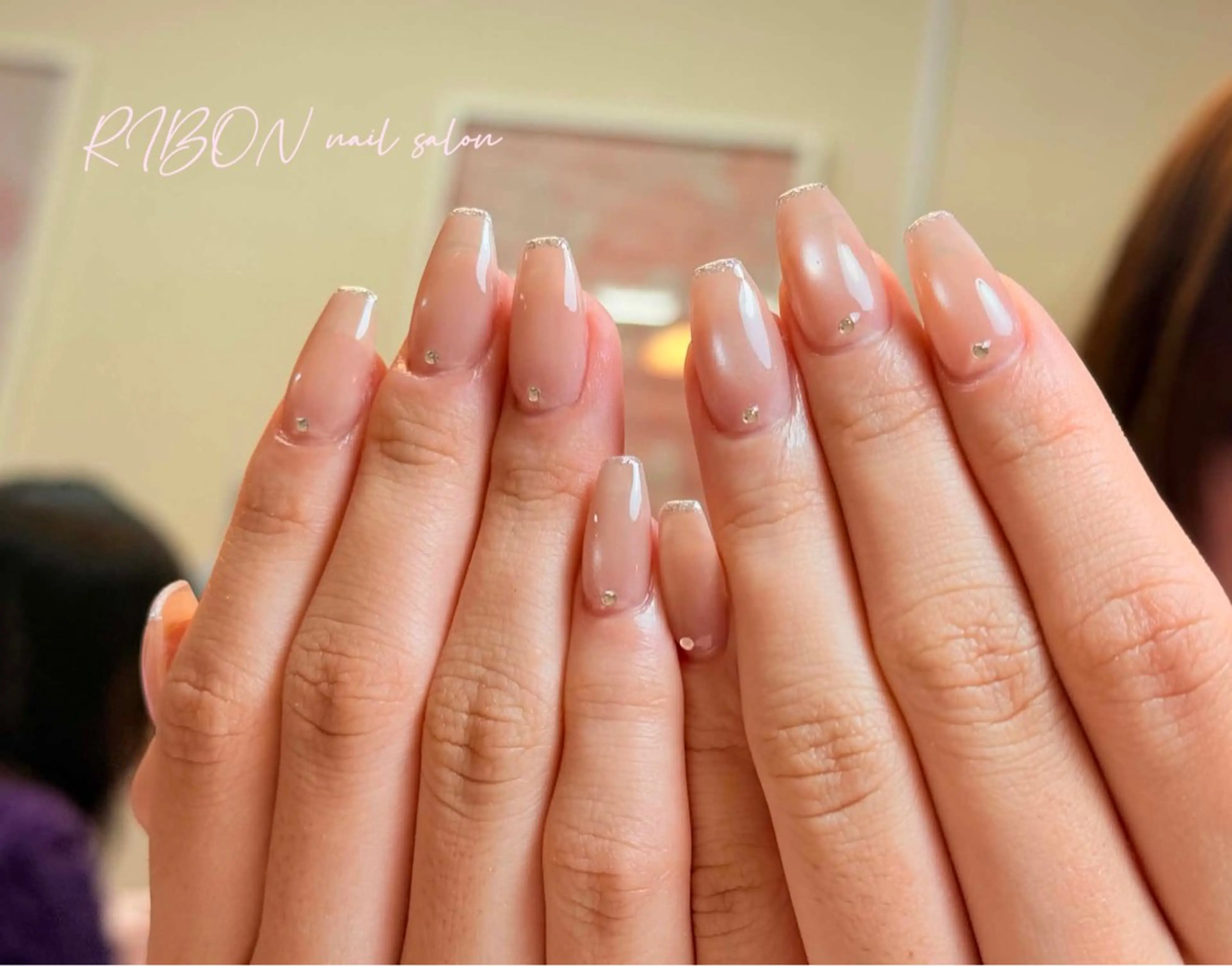 ネイル チークネイル 長さ出し フレンチネイル ジェルネイル グラデーション ハンドネイル RIBON nail 高田馬場のネイルデザイン