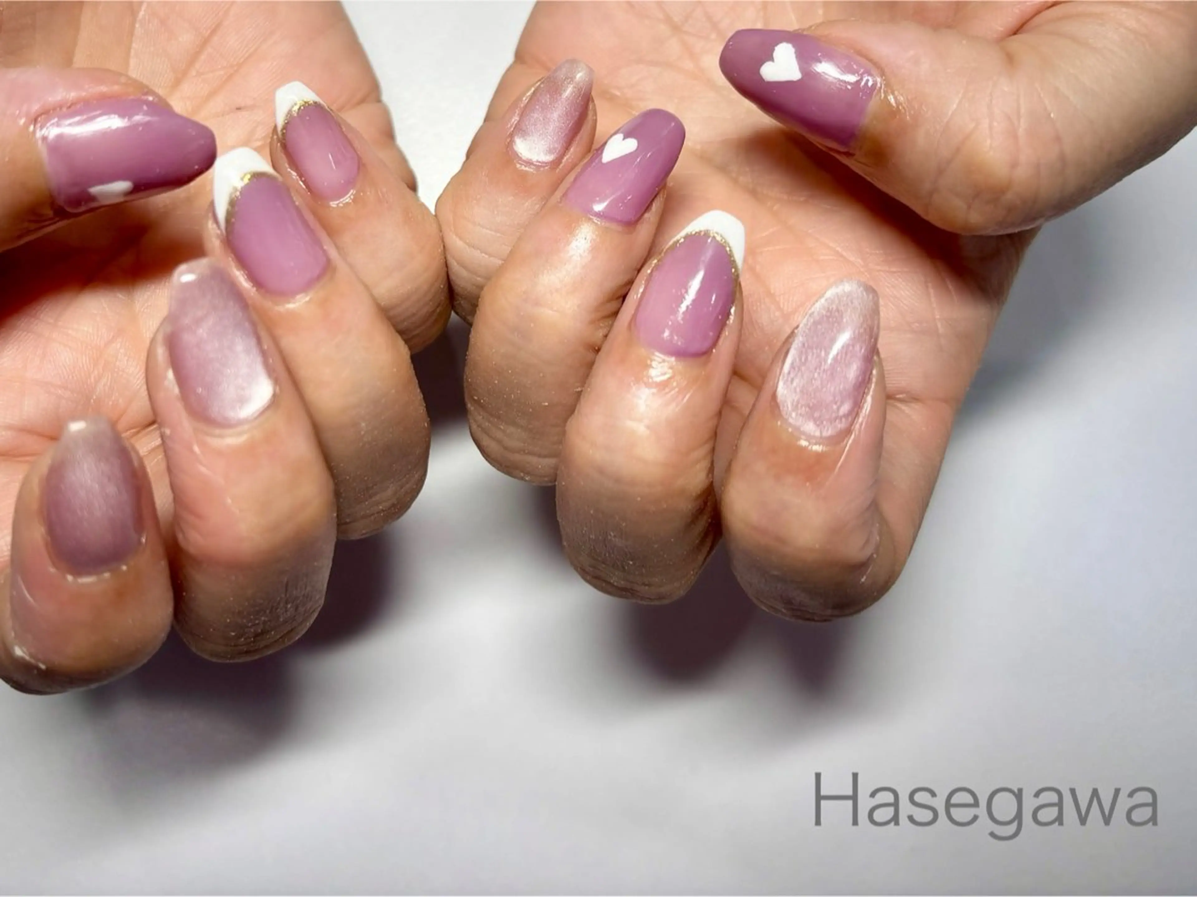 ネイル フレンチネイル ハート ハンドネイル DROP 長谷川のネイルデザイン