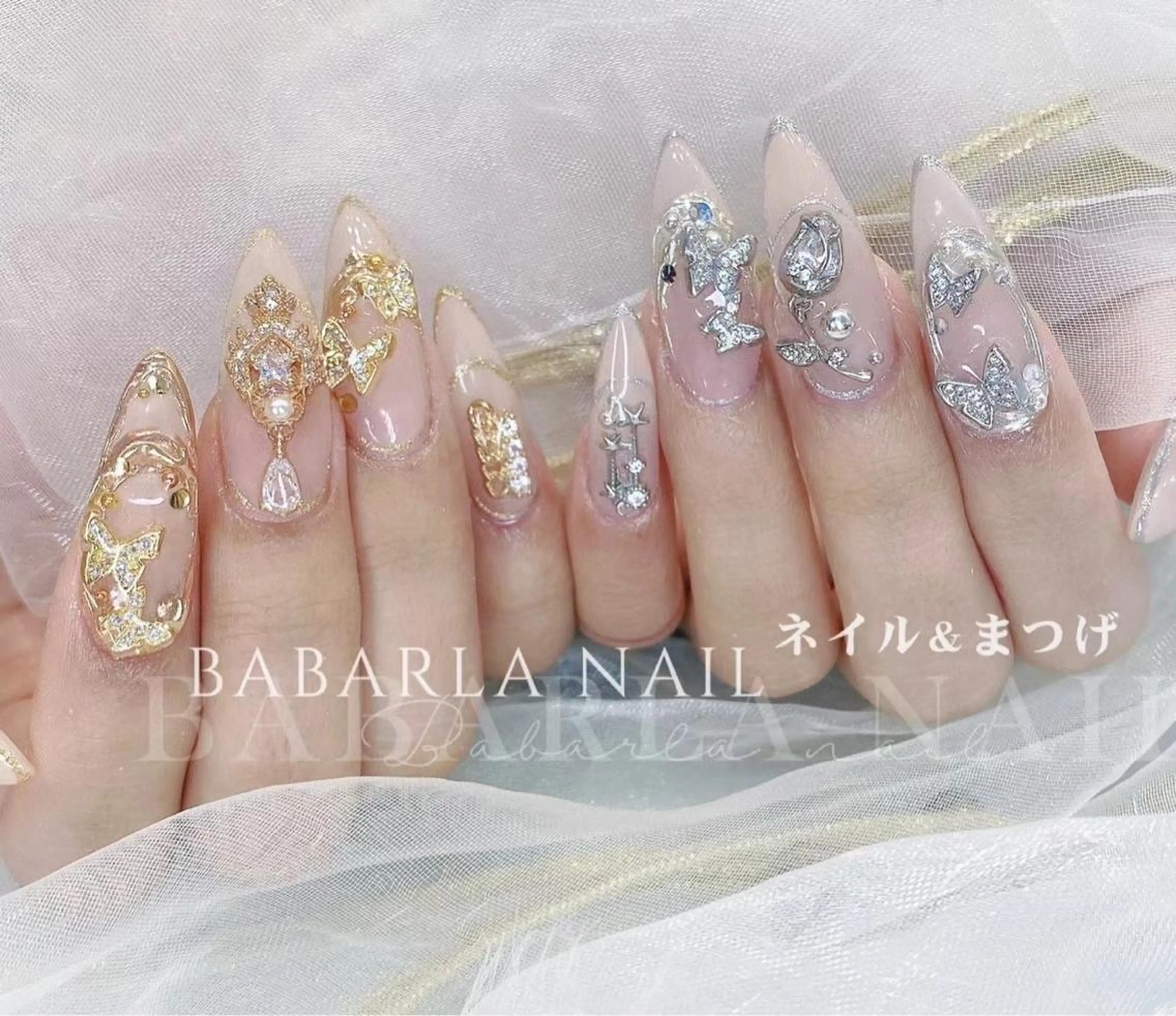 ネイル ゴールド シルバー 春ネイル Babarla Nailのネイルデザイン