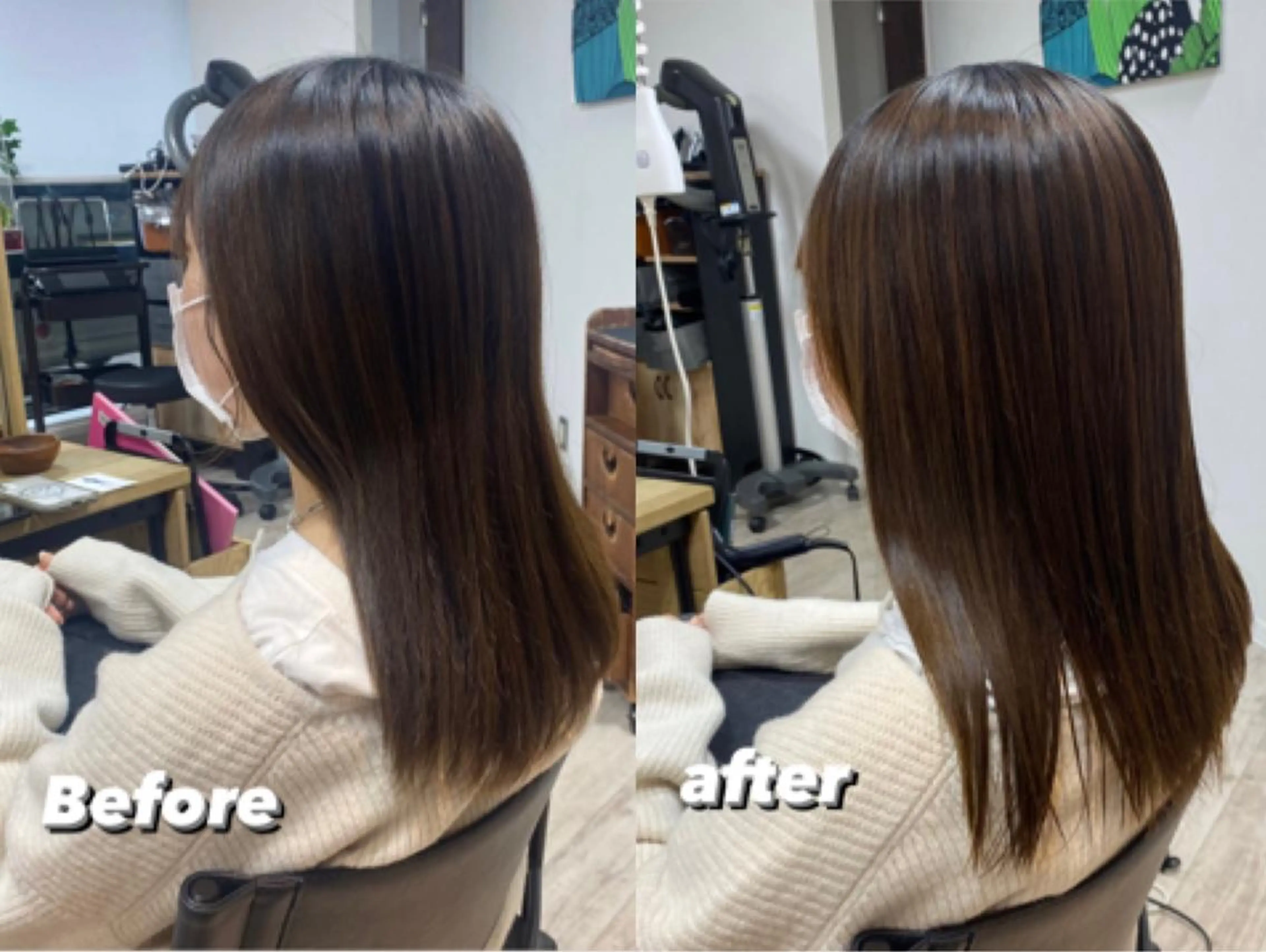 セミロング 髪質改善 縮毛矯正 トリートメント 髪質改善 髪質改善カラーゆうひのヘアスタイル