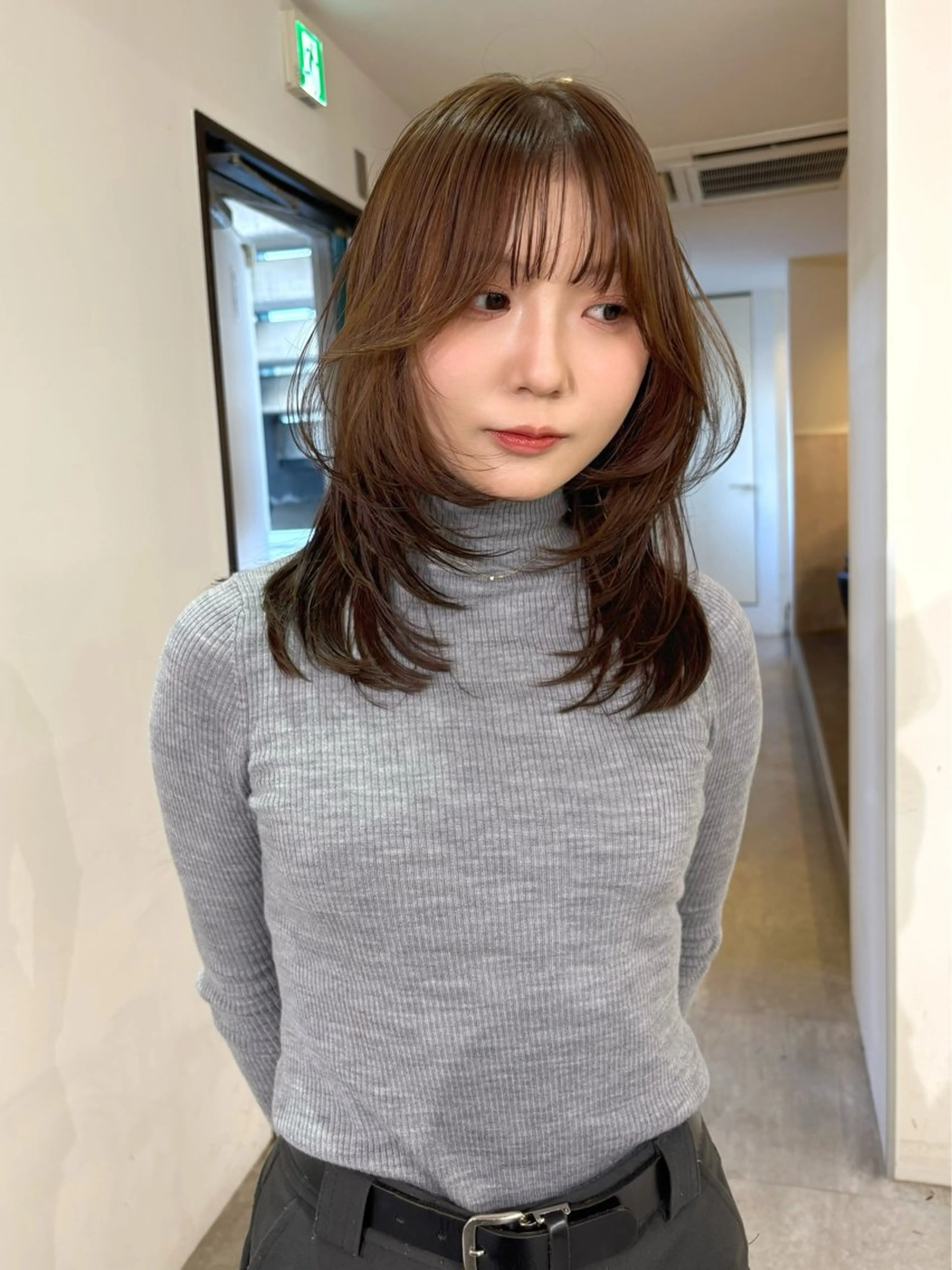 セミロング カラー 小顔カット カット ヘアカラー mizuki/ピンク ベージュ.レイヤーのヘアスタイル