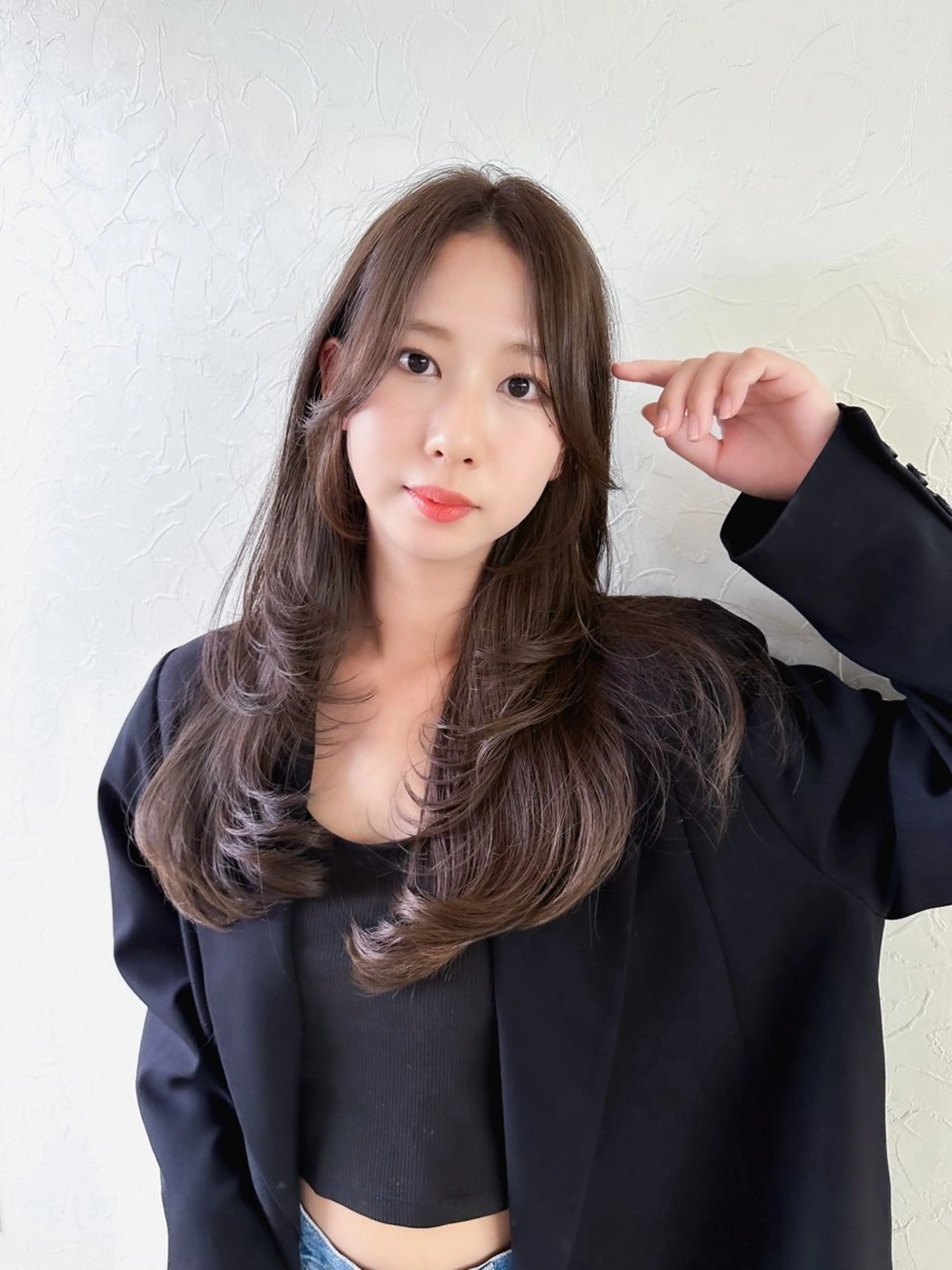 ロング カラー カット ヘアカラー トリートメント 韓国レイヤーカット/ ダブルカラーのヘアスタイル