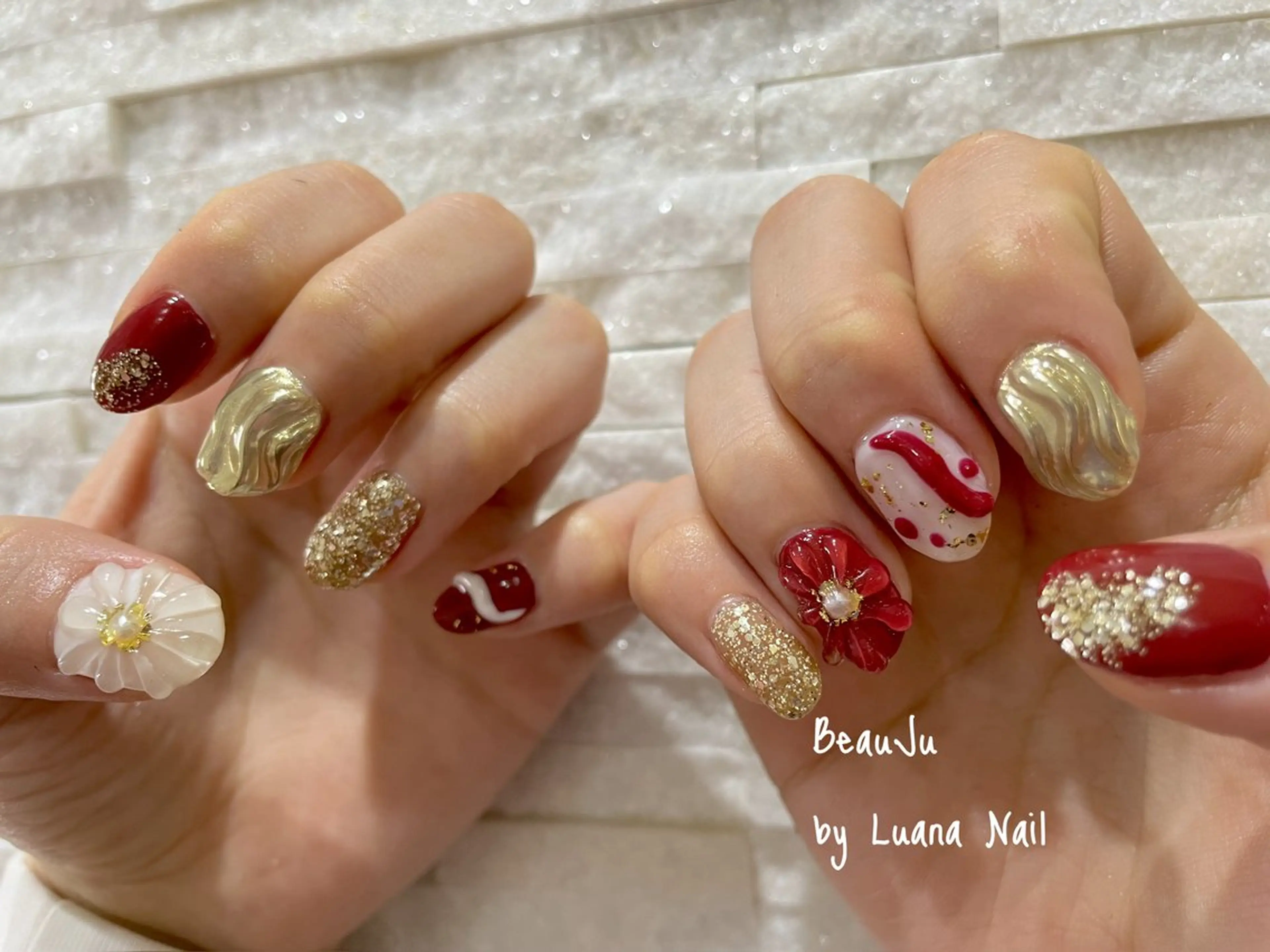 ネイル 成人式 ミラーネイル ハンドネイル BeauJu by Luana Nailのネイルデザイン