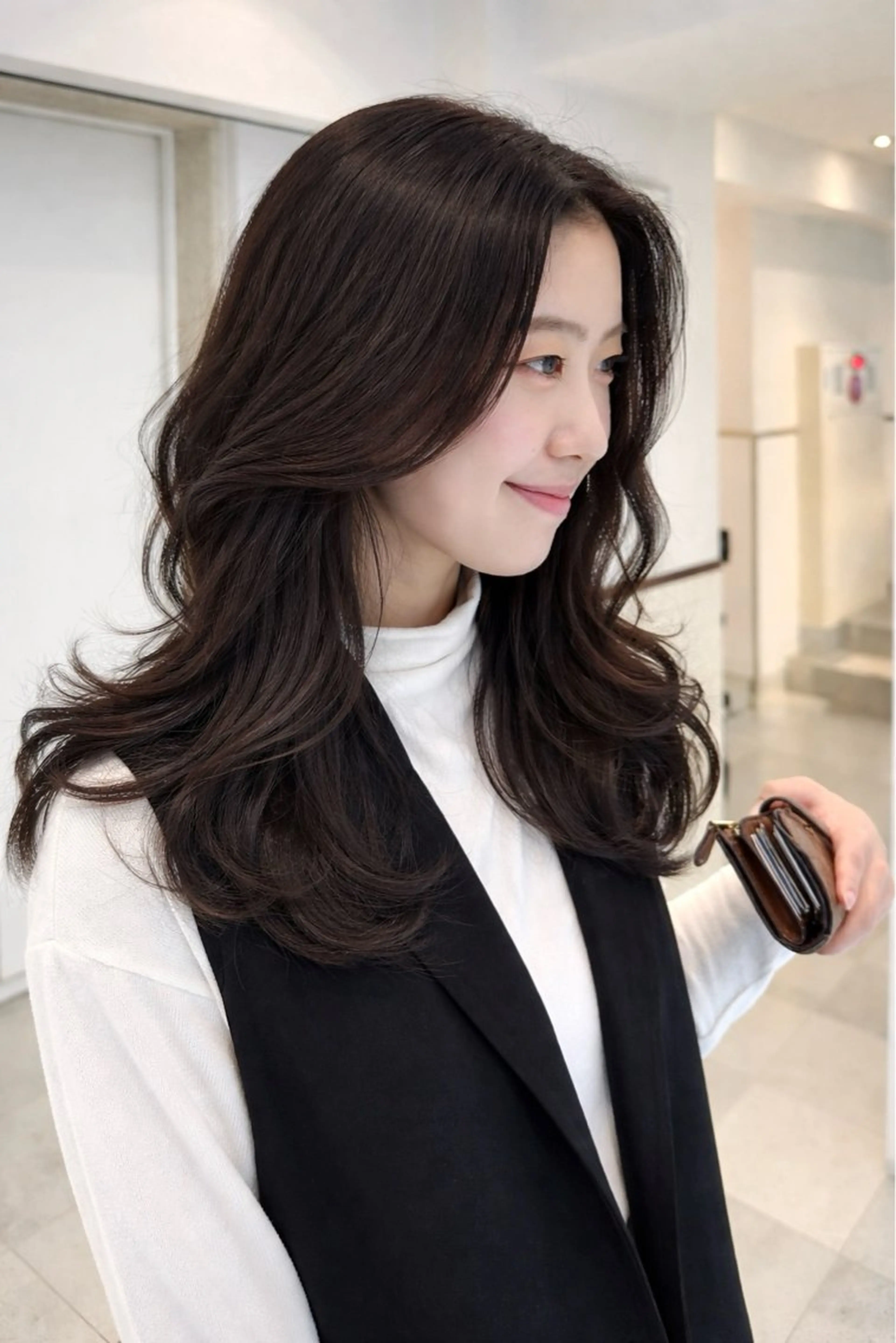 ロング カット ヘアカラー パーマ デジタルパーマ/ コテ巻き風パーマのヘアスタイル