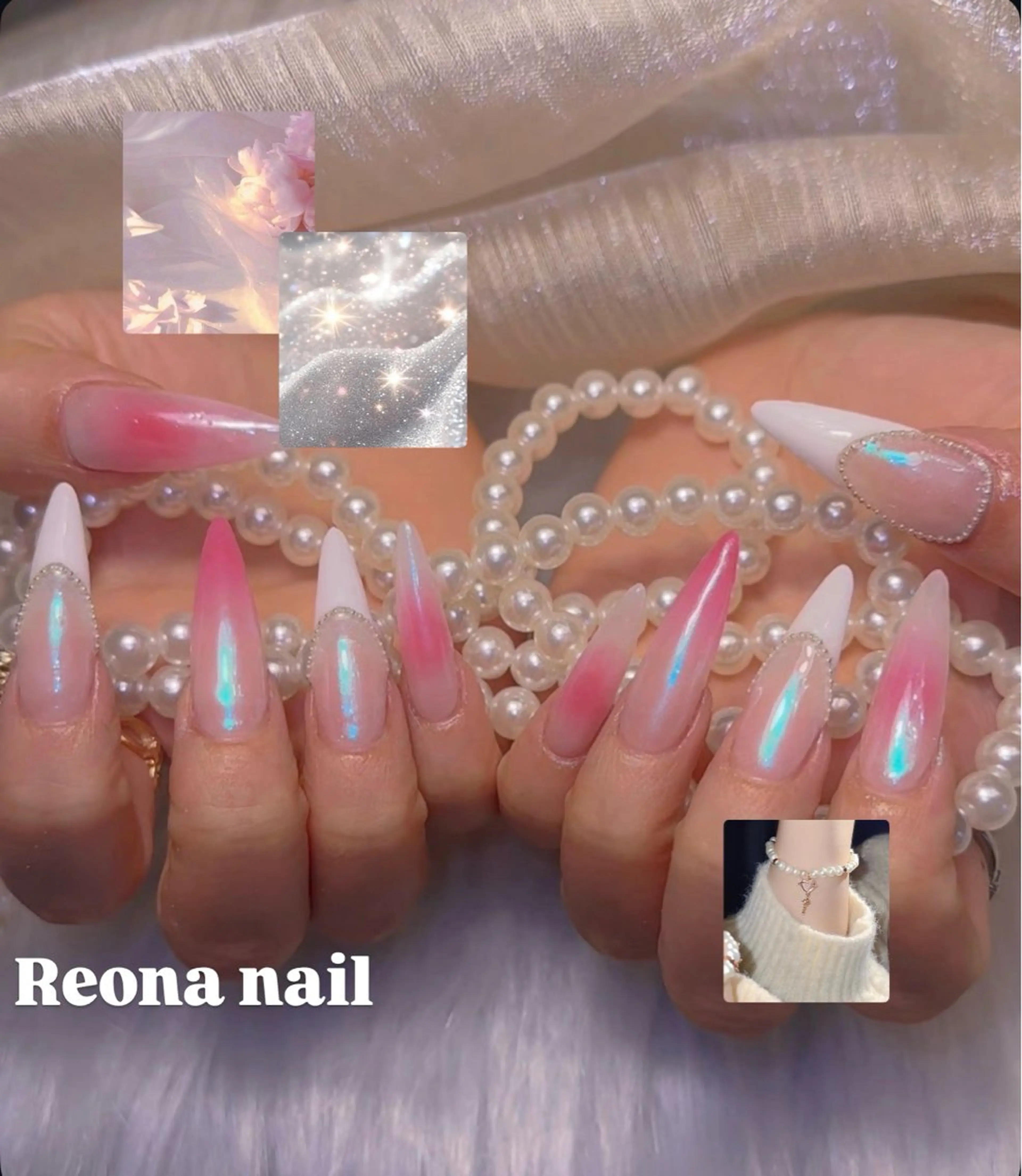 ネイル ジェルネイル ハート マグネットネイル ミラーネイル パラジェル Reona Nailのネイルデザイン