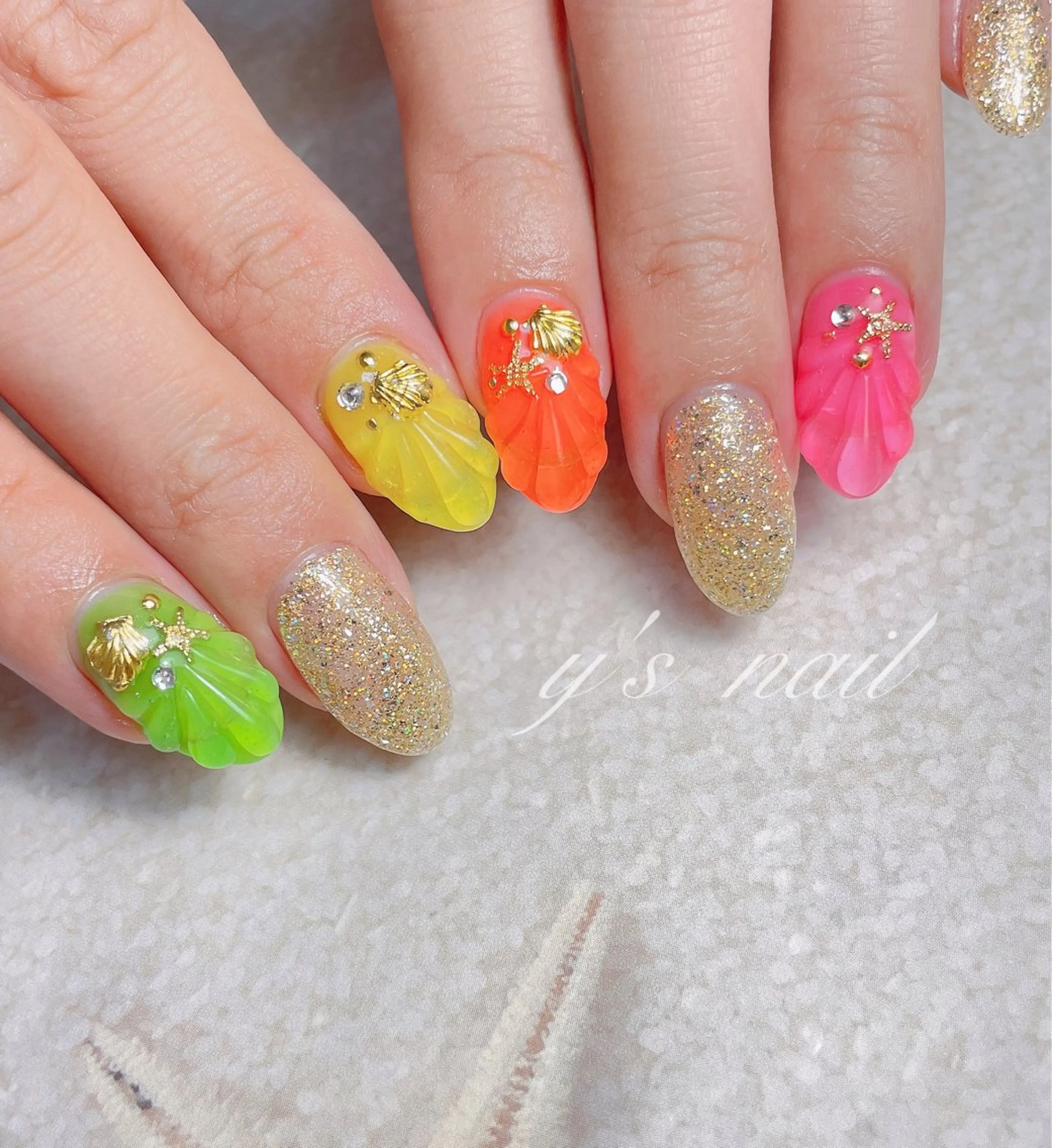 ネイル クリアネイル 夏ネイル ハンドネイル y’s nail ✧ゆきのネイルデザイン