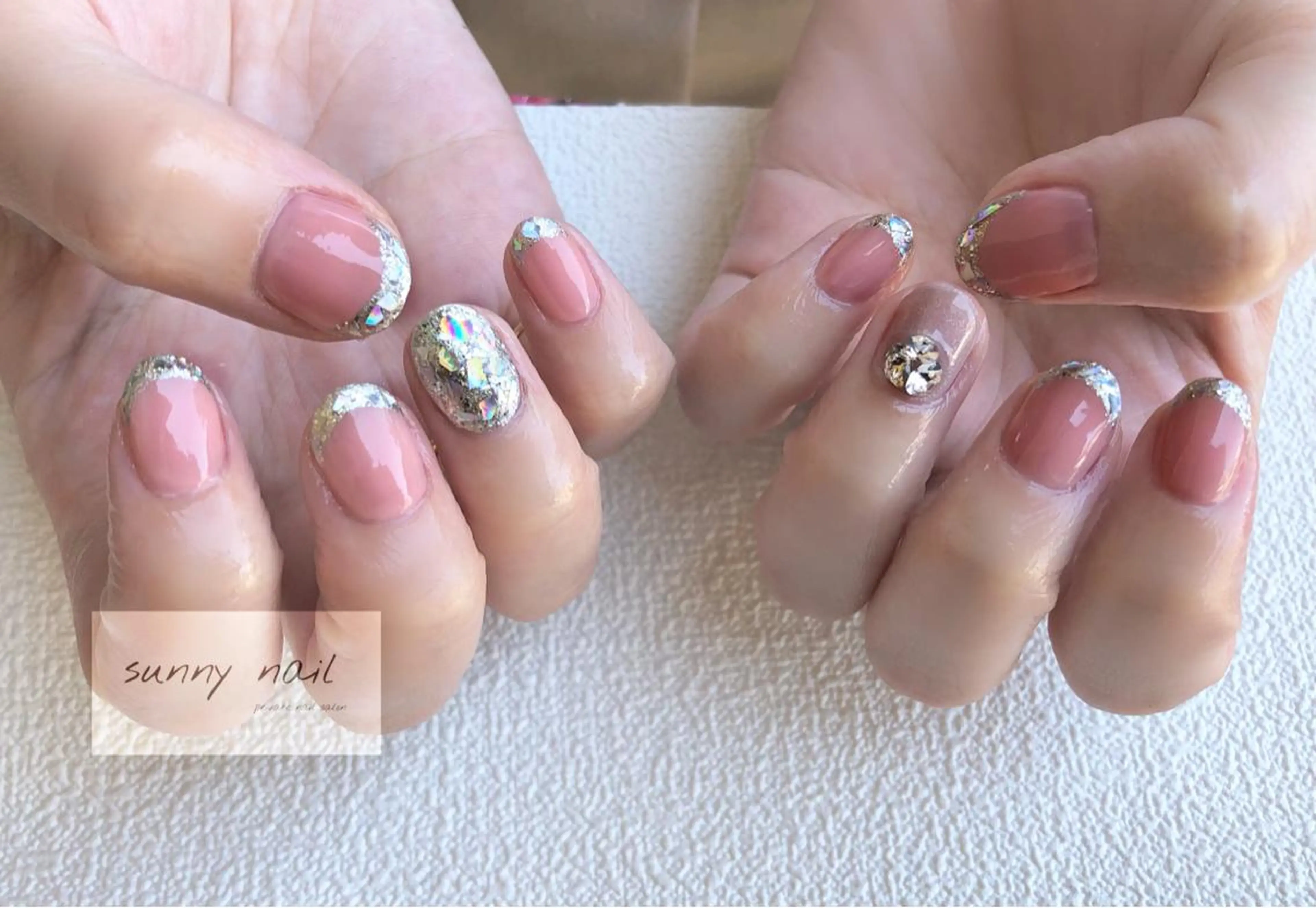 ネイル アートネイル フレンチネイル ジェルネイル ガラスフレンチ キラキラネイル sunny nailのネイルデザイン