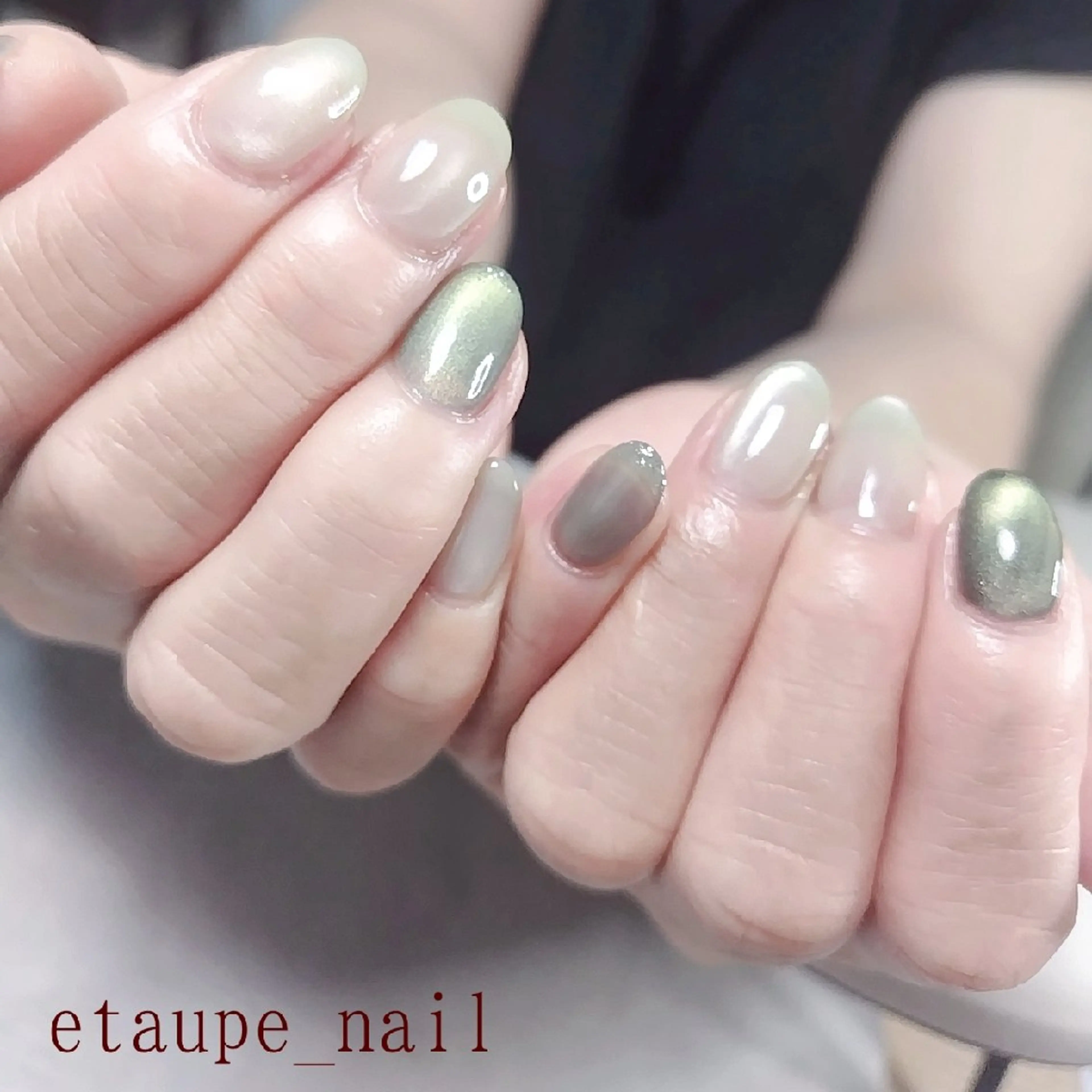 ネイル ジェルネイル グリーン マグネットネイル ニュアンスネイル etaupe nail所属・向原自宅サロン ★エトープネイルのネイルデザイン