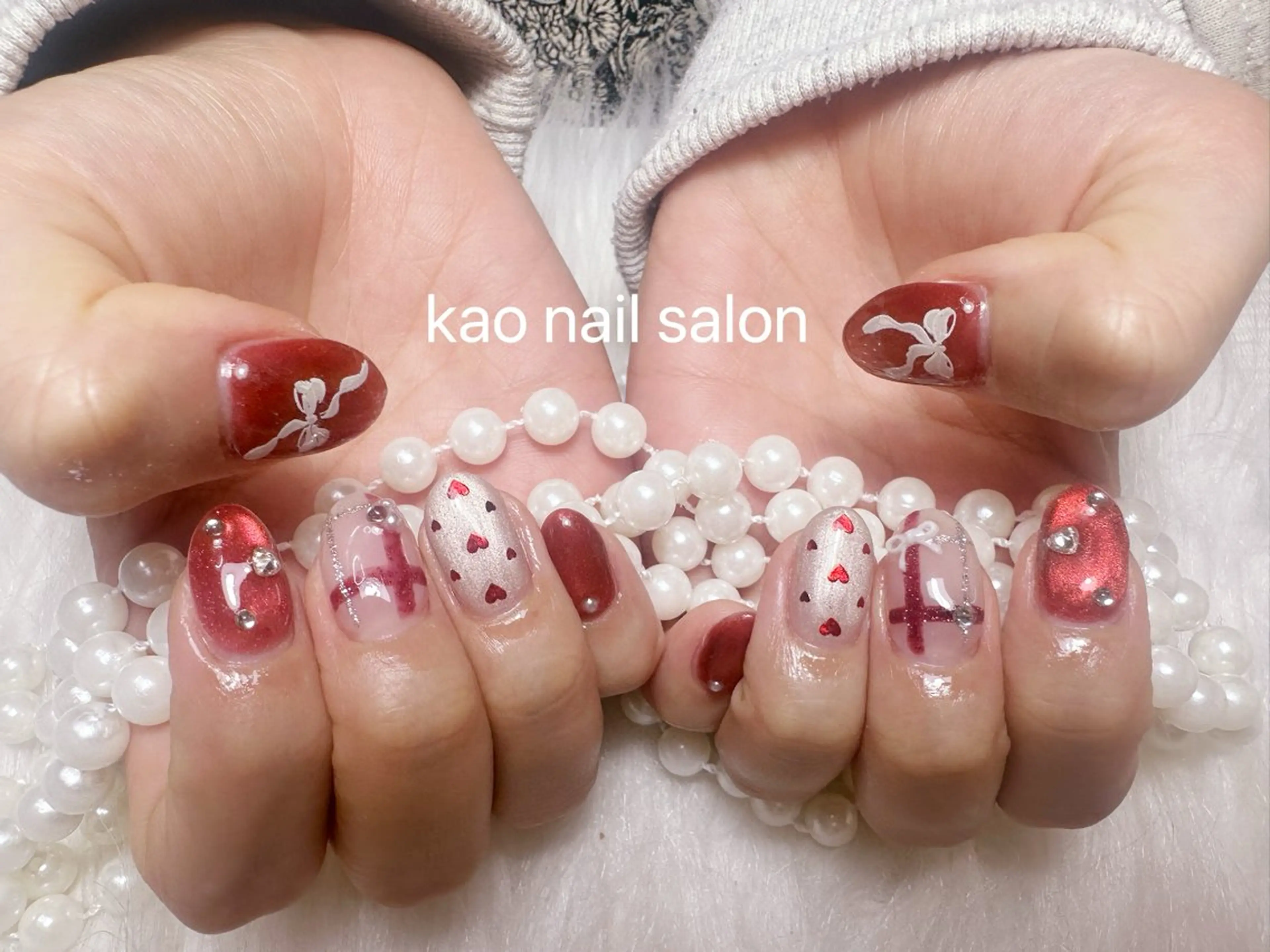 ネイル バレンタイン ハンドネイル kao nail マグネット/長さだしのネイルデザイン