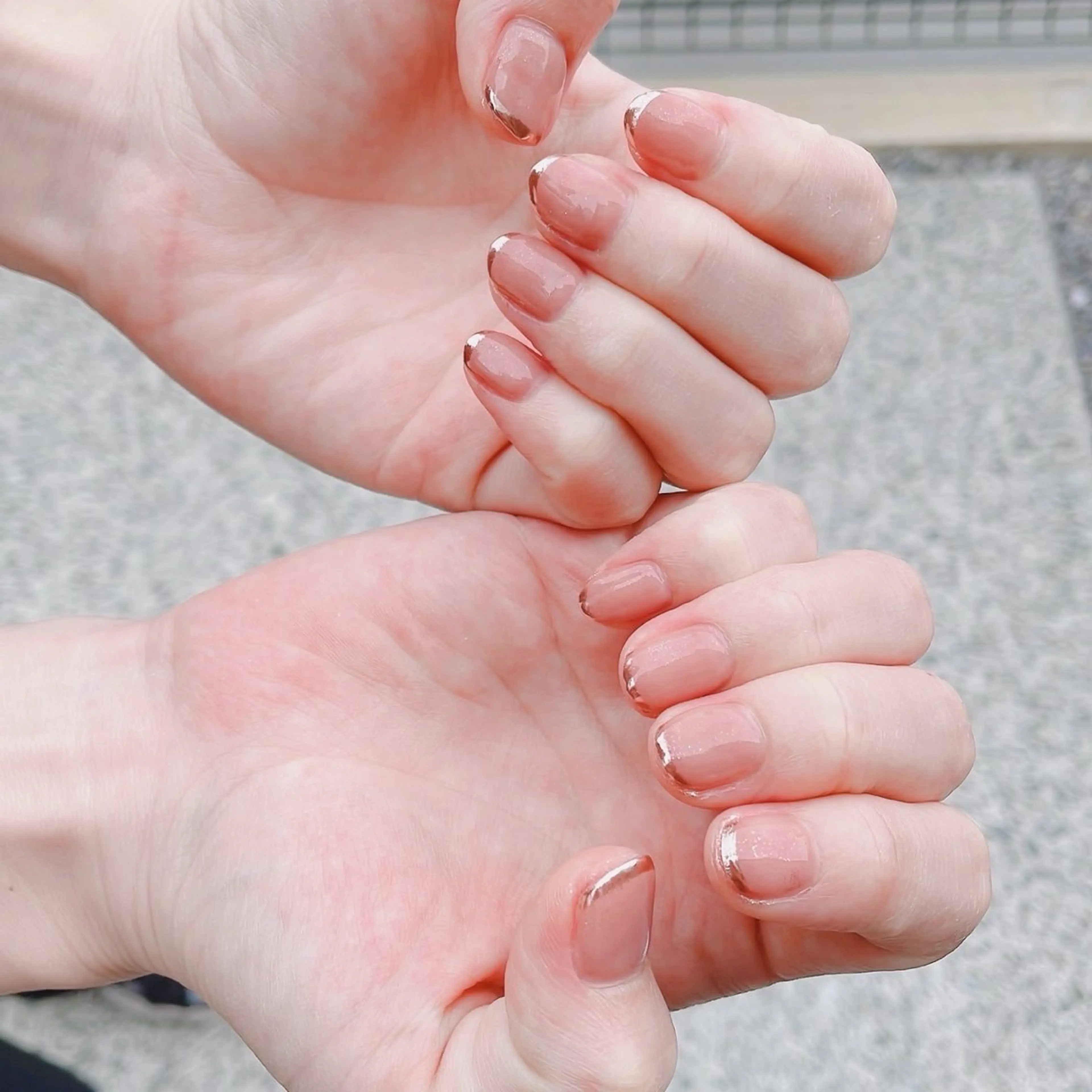 ネイル フレンチネイル ゴールド ミラーネイル オレンジ ショートネイル ネイルサロン leafyのネイルデザイン