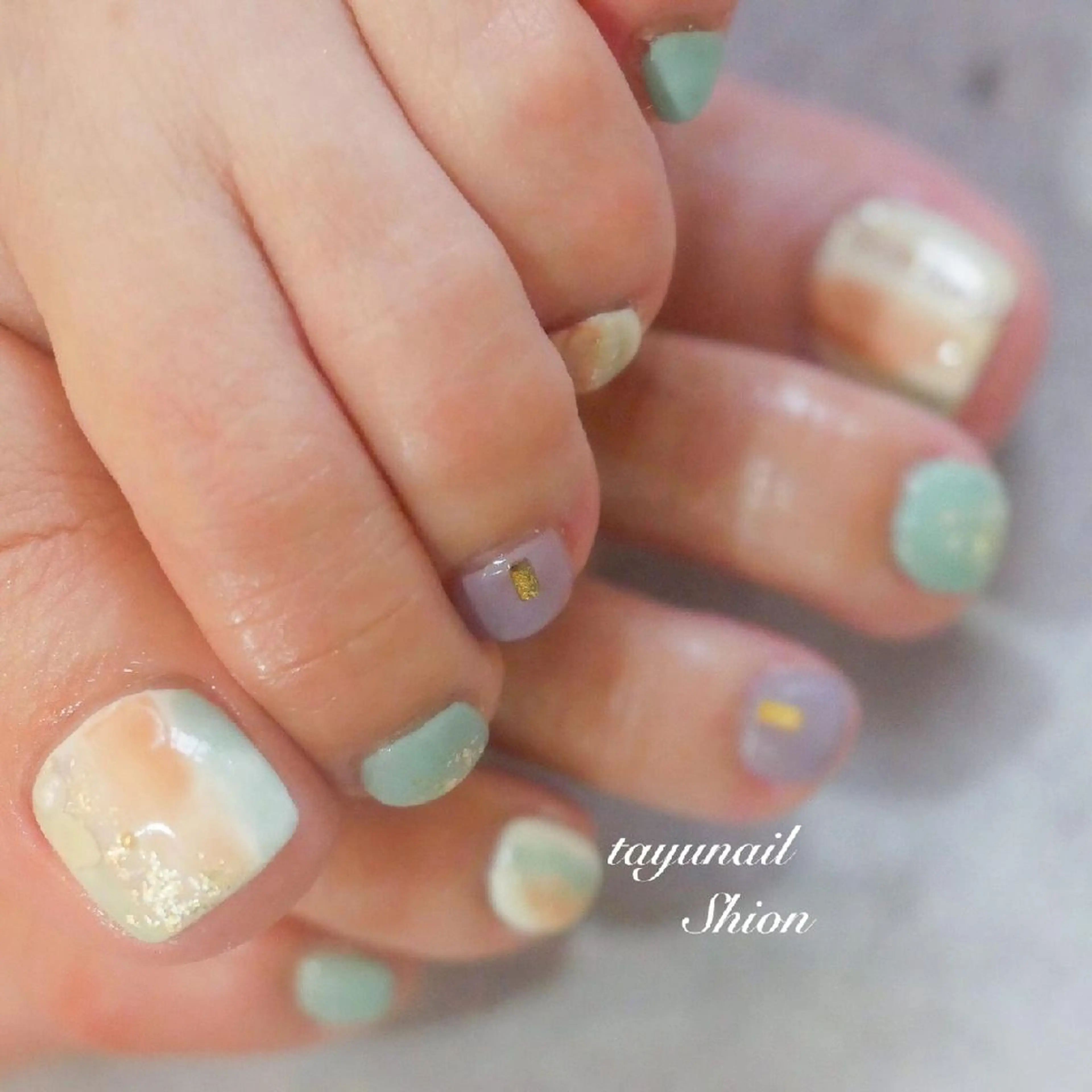 ネイル ブルー フットネイル ジェルネイル パラジェル ネイルサロン 【たゆnail】のネイルデザイン