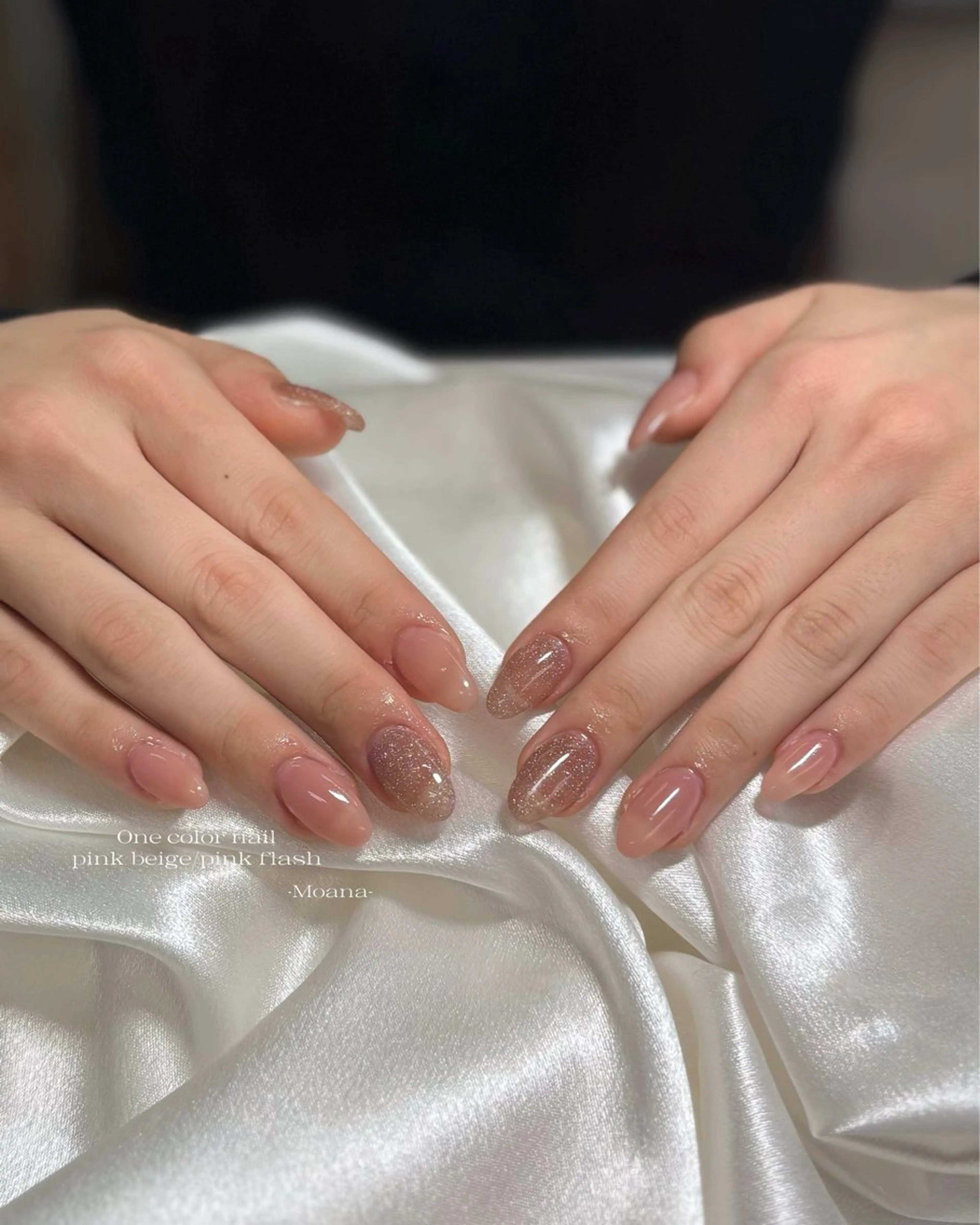 ネイル フラッシュネイル ワンカラーネイル ピンク ピンクベージュ 春ネイル ハンドネイル Moana nail Hiyoriのネイルデザイン