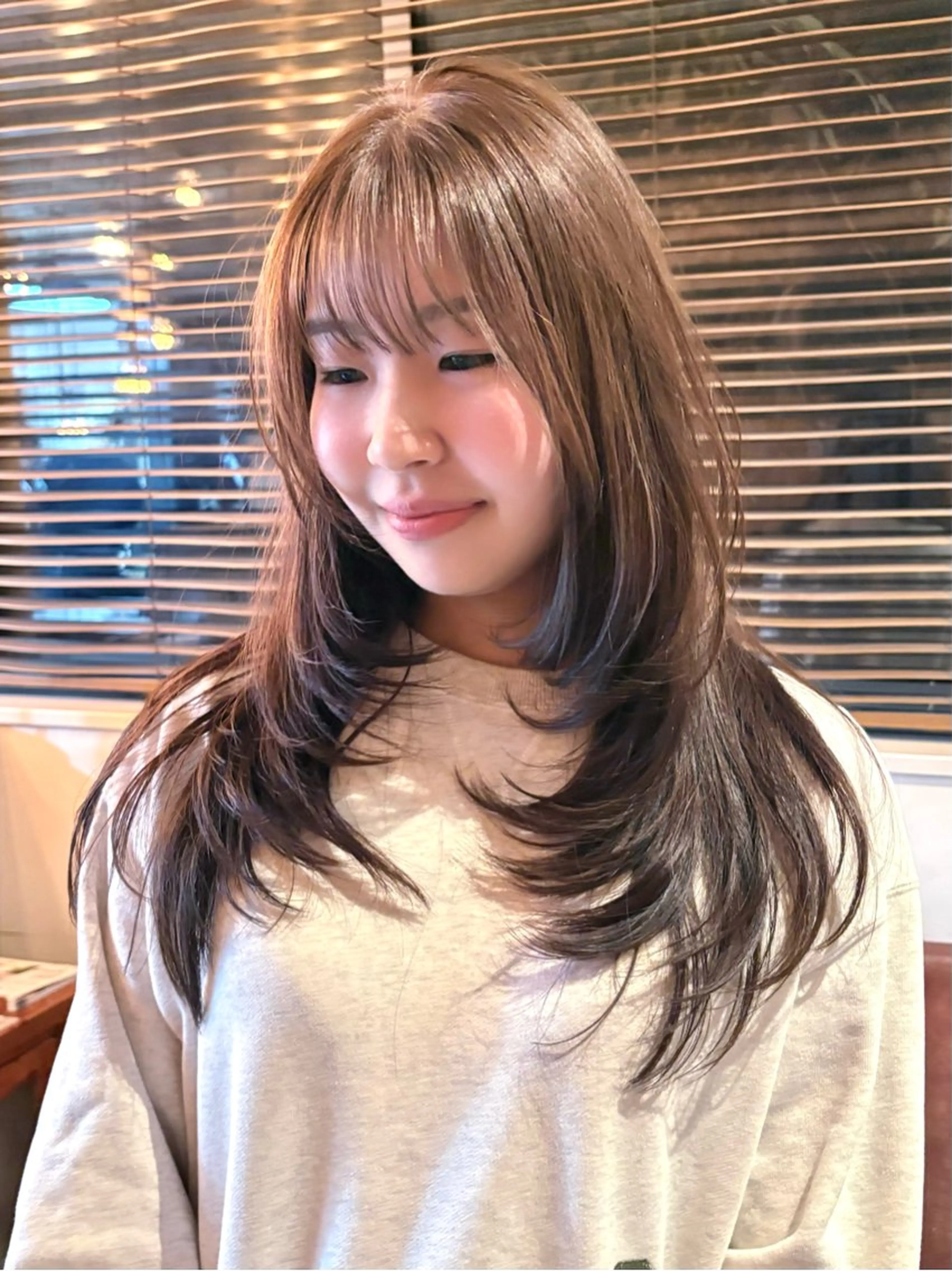 セミロング カラー パーマ カット ヘアカラー レイヤー/透明感/ ブリーチなし/わかなのヘアスタイル