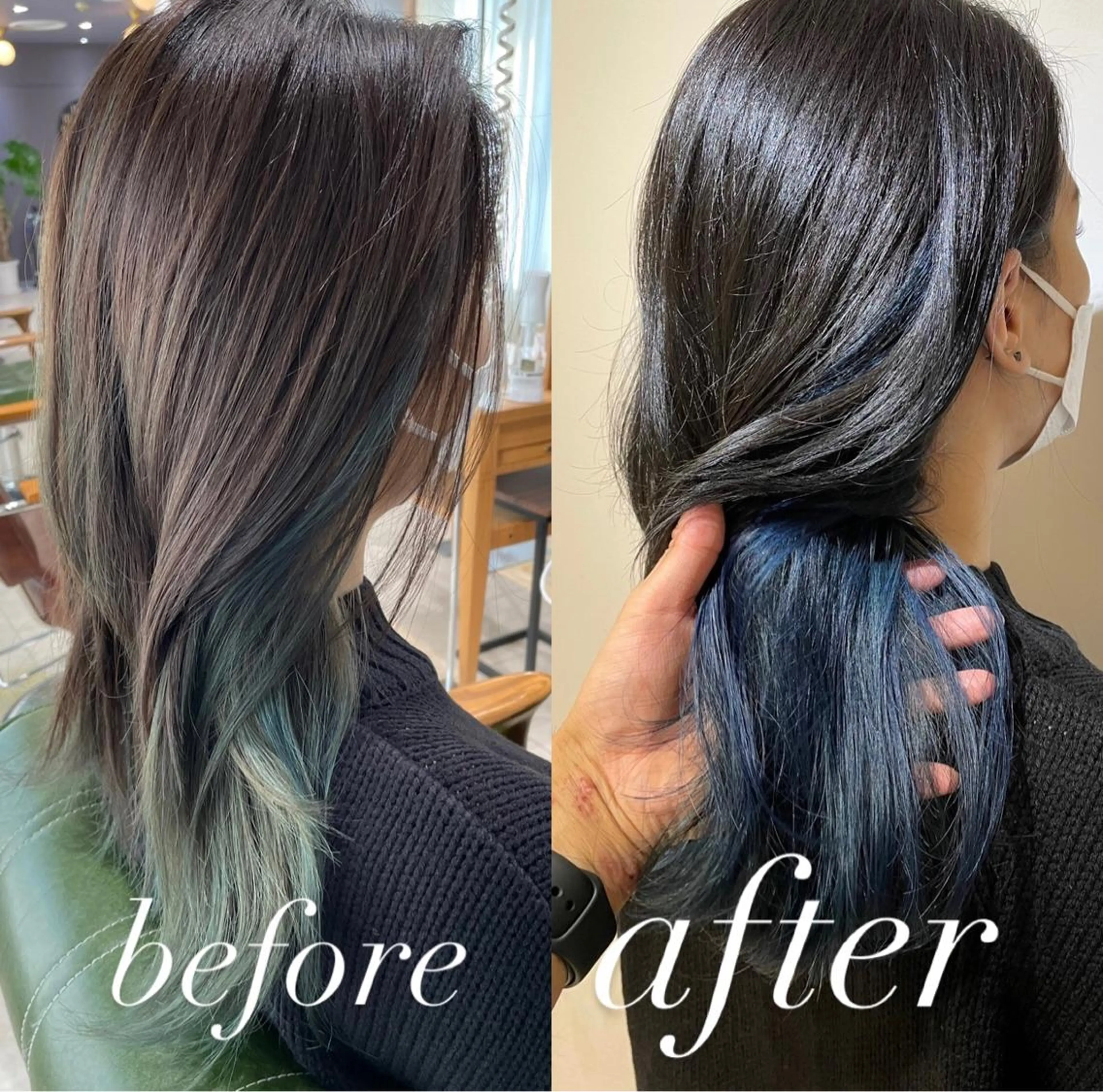 セミロング カラー ブルーカラー ヘアカラー トリートメント 過去一の柔髪ヘア 🌿einshairのヘアスタイル