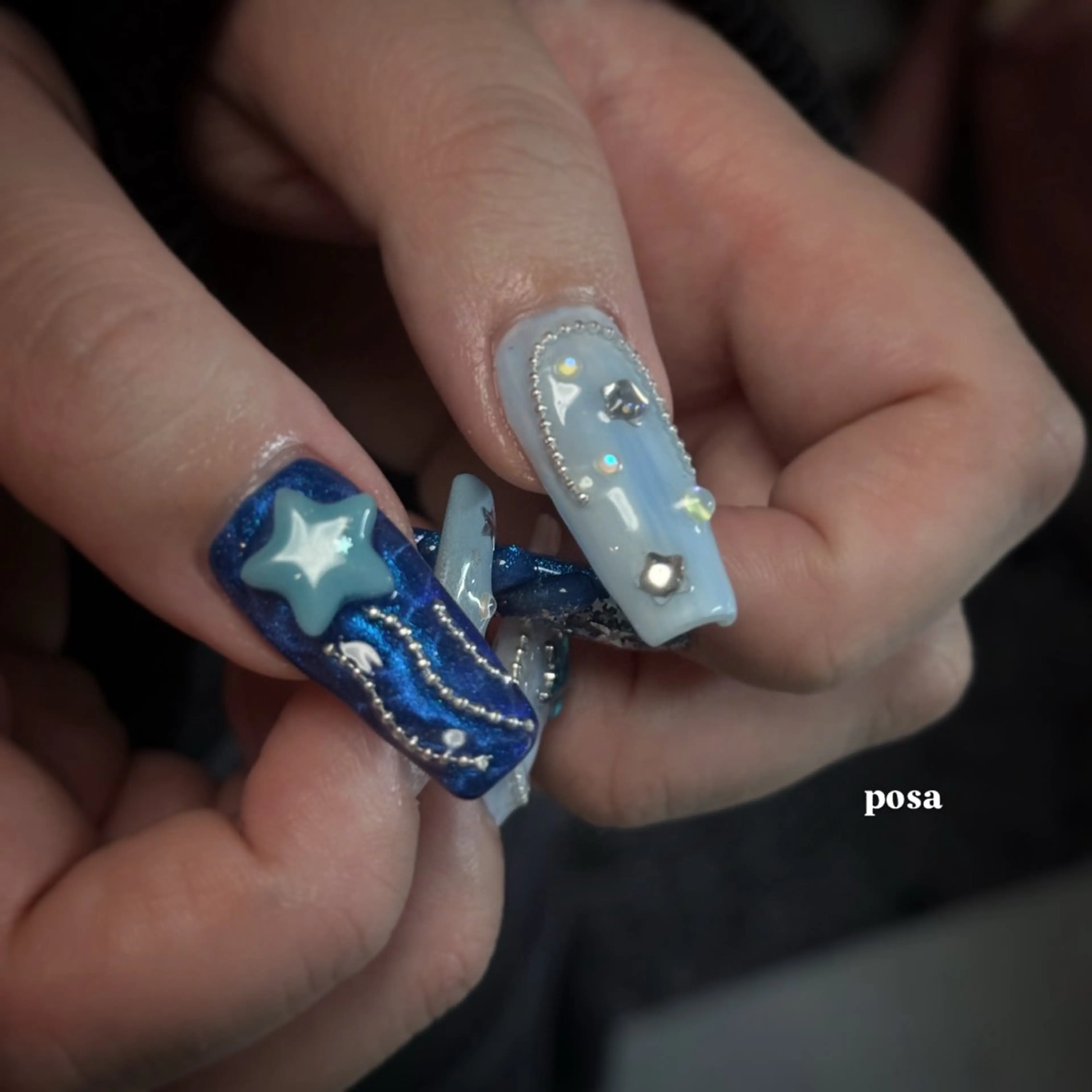 ネイル ブルー シンプルネイル ハンドネイル posa nail モエミのネイルデザイン