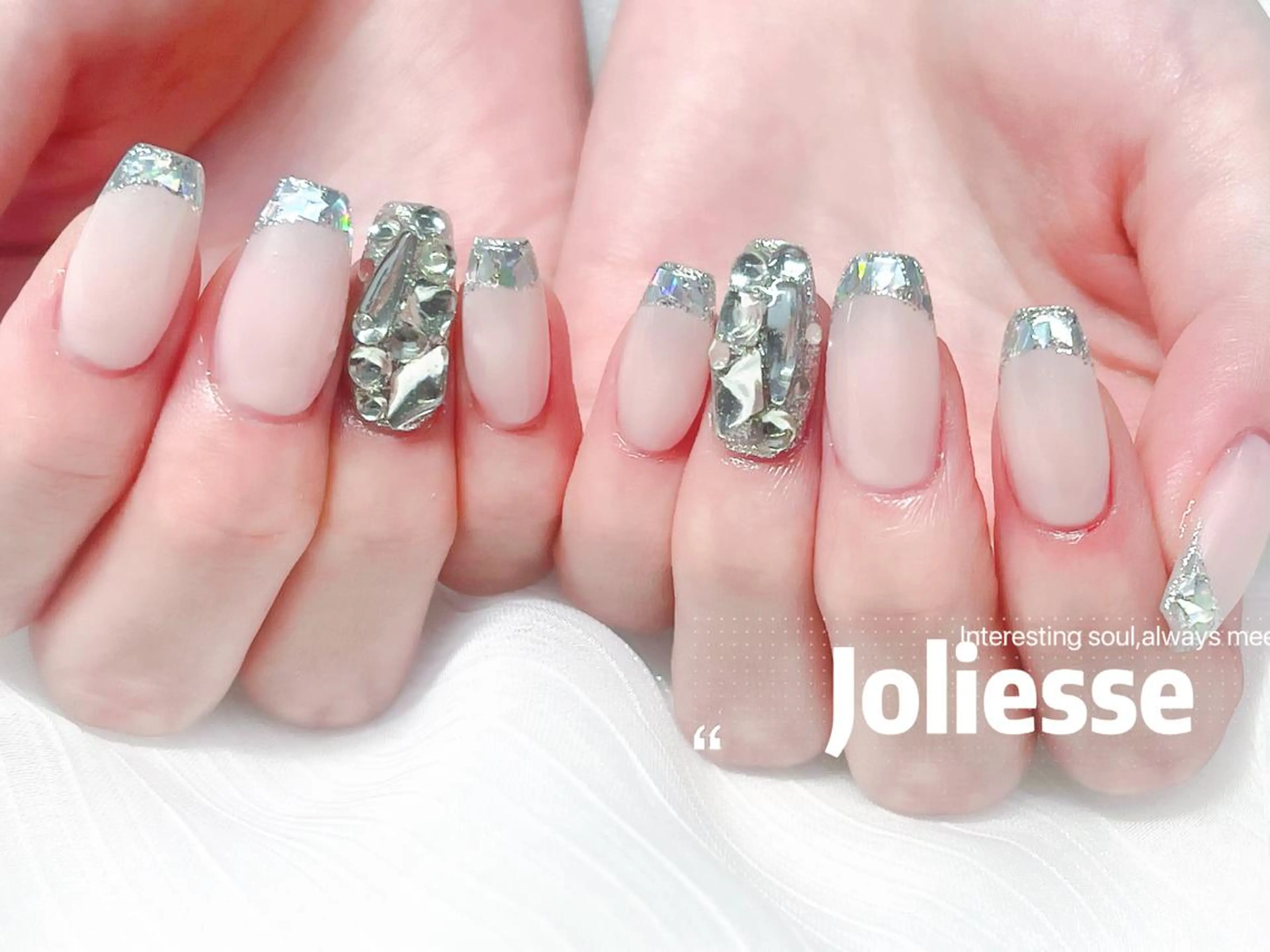 ネイル フレンチネイル ガラスフレンチ スカルプネイル Joliesse nail salonのネイルデザイン