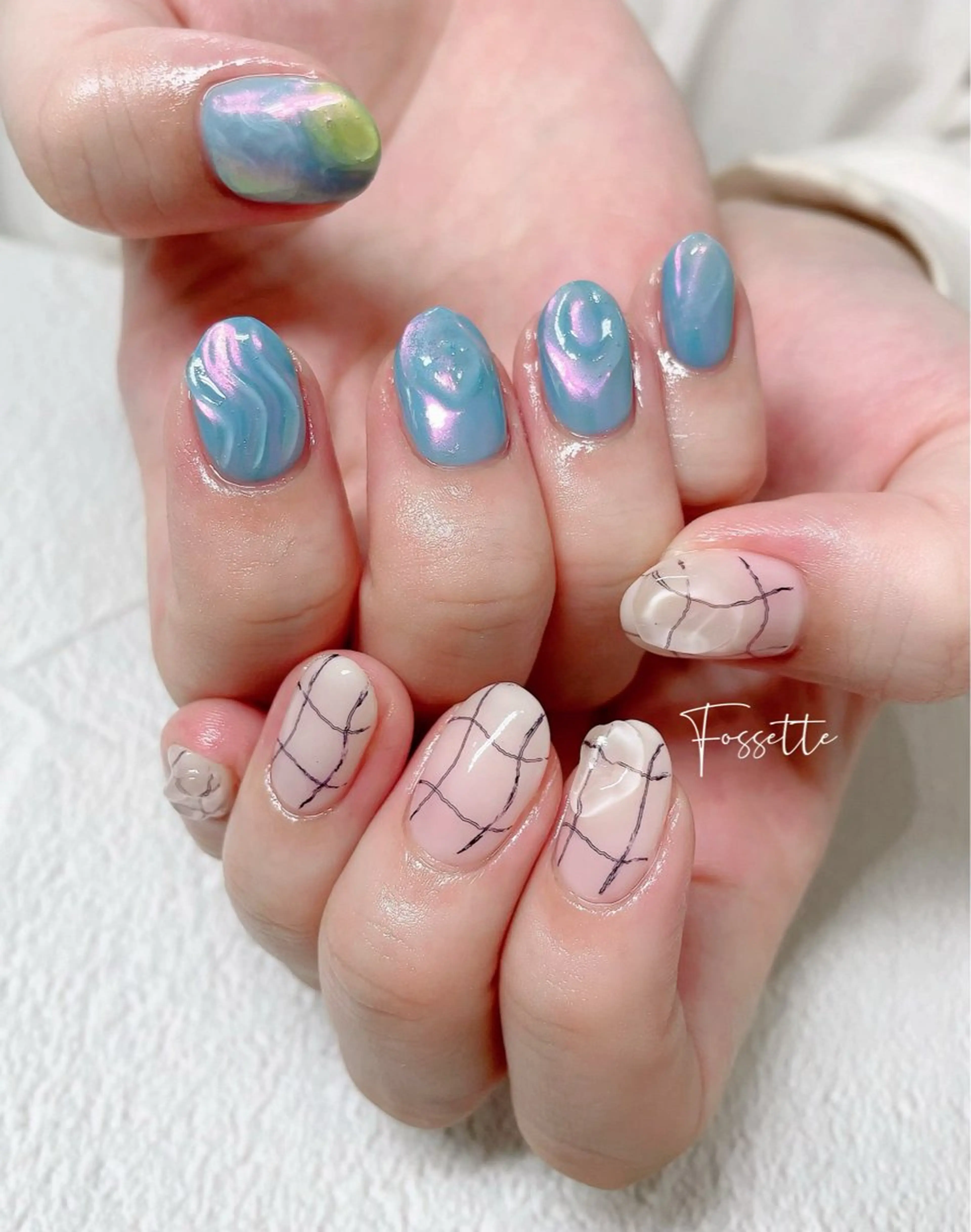 ネイル オーロラネイル ニュアンスネイル ぷっくりネイル ハンドネイル nailsalon Fossetteのネイルデザイン