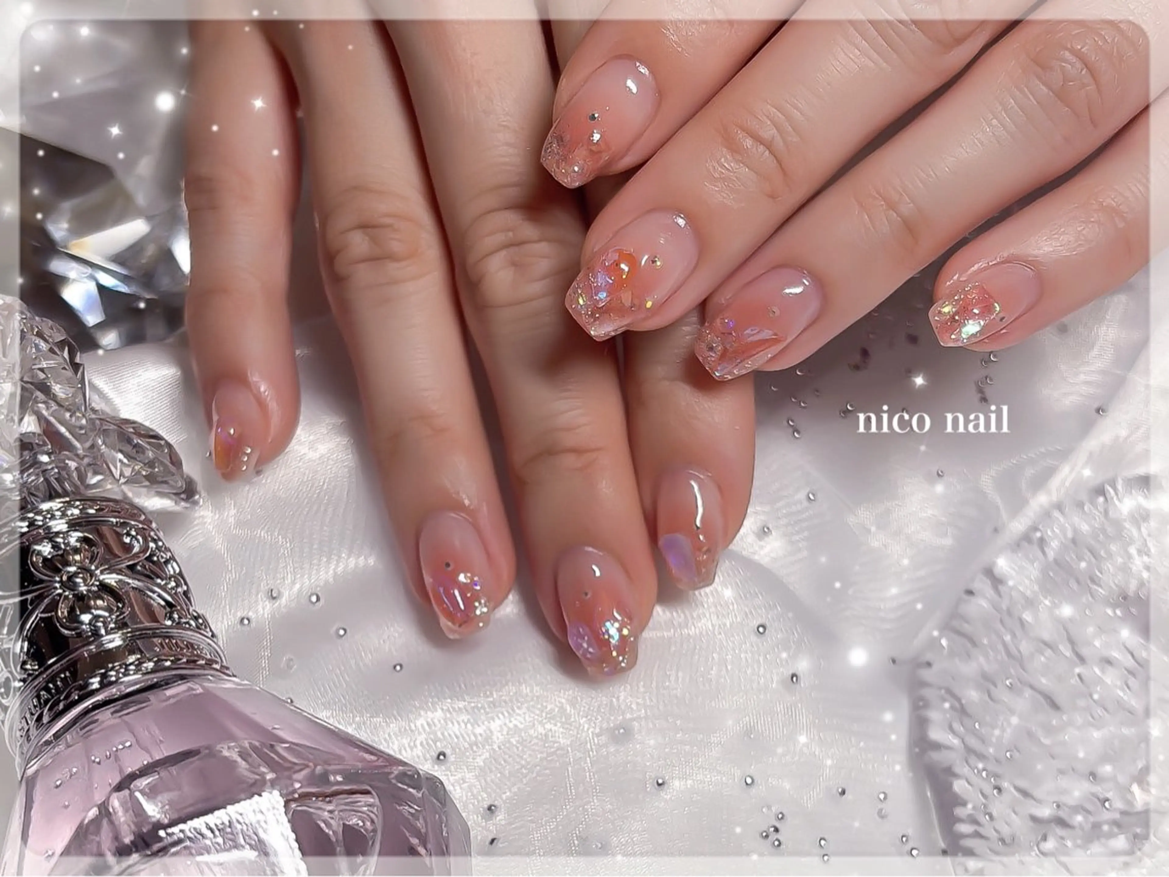 ネイル クリアネイル ガーリー グラデーション キラキラネイル ラメ(グリッター) 三鷹🎀韓国ネイル/ niconail🪄のネイルデザイン