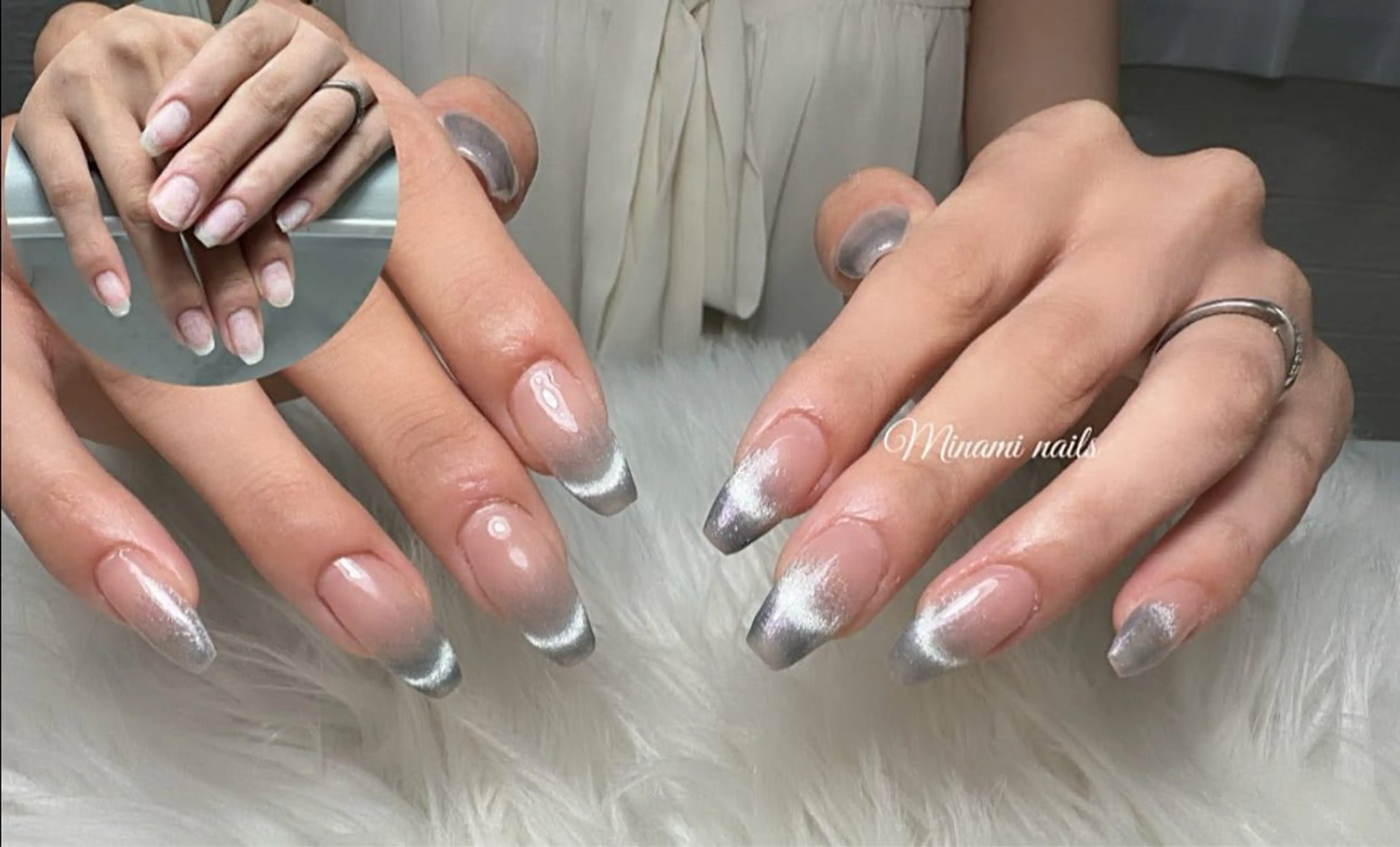 ネイル アートネイル オーロラネイル フレンチネイル ガーリー キラキラネイル Minami Nailsのネイルデザイン