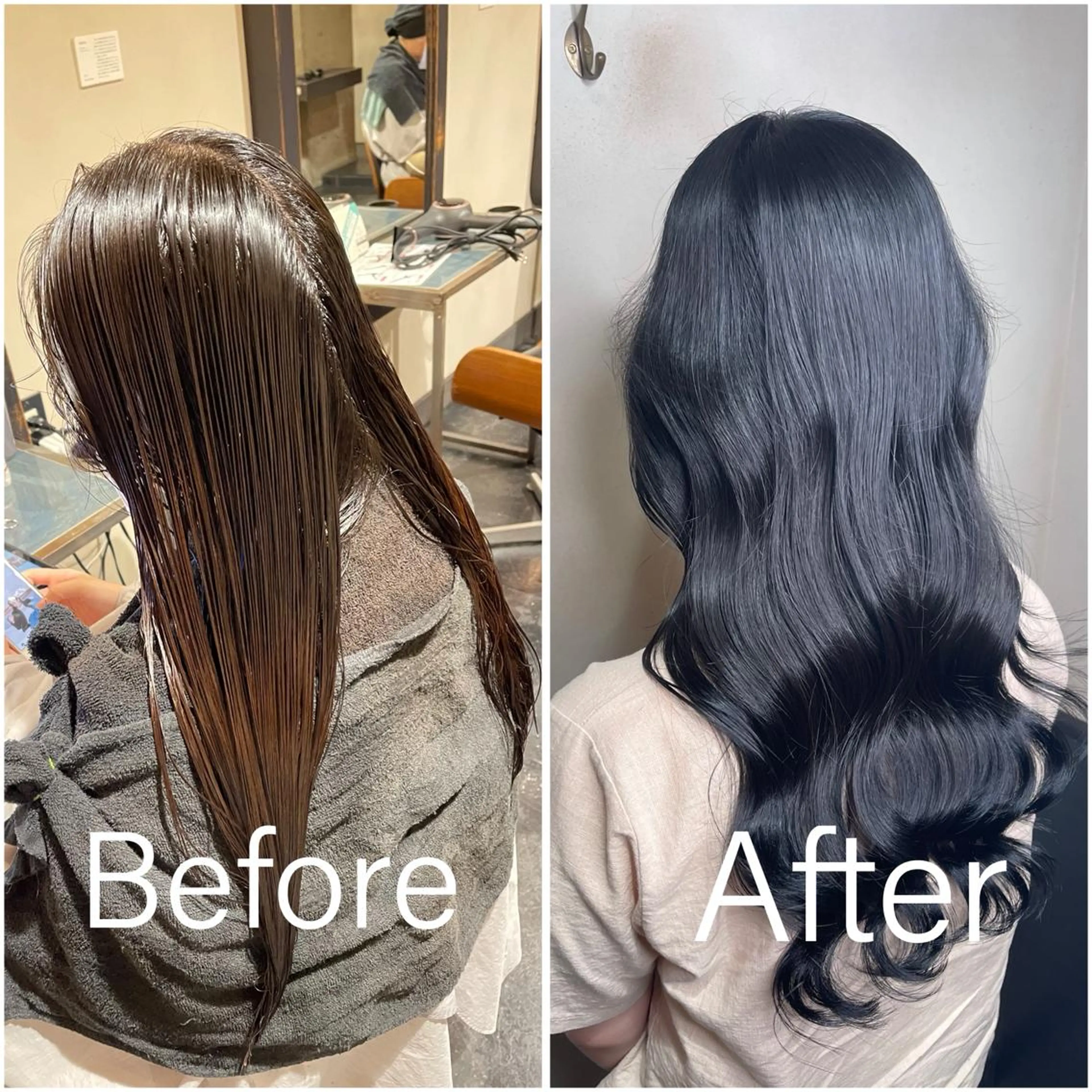 ロング カラー 黒髪 ブルーカラー ブルーブラック 泉 堅也のヘアスタイル