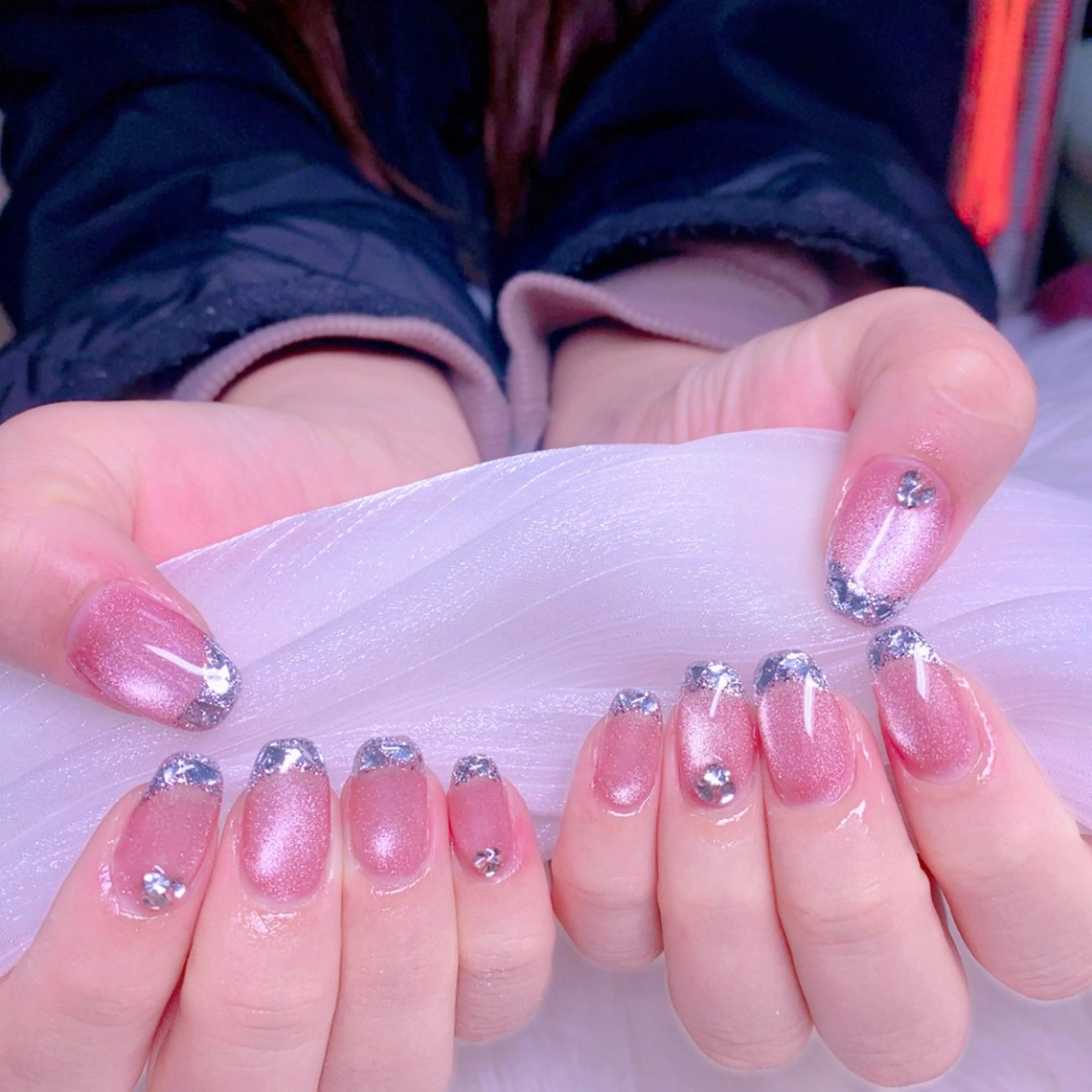 ネイル フレンチネイル ガラスフレンチ マグネットネイル ニュアンスネイル ピンク ハンドネイル Nail Yunaのネイルデザイン