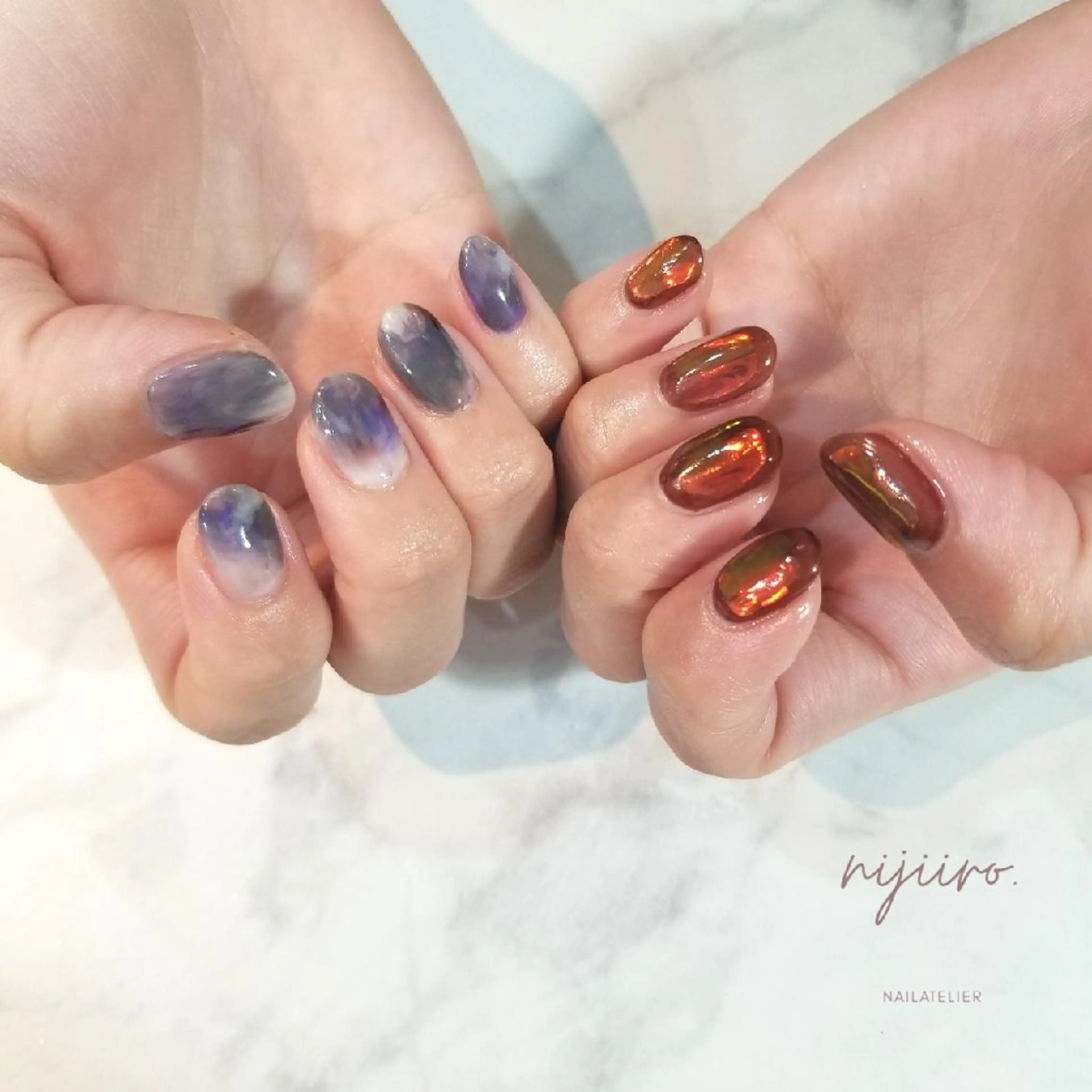 ネイル ブルー 氷ネイル・うるうるネイル ハンドネイル nijiiro🌈 サトウのネイルデザイン