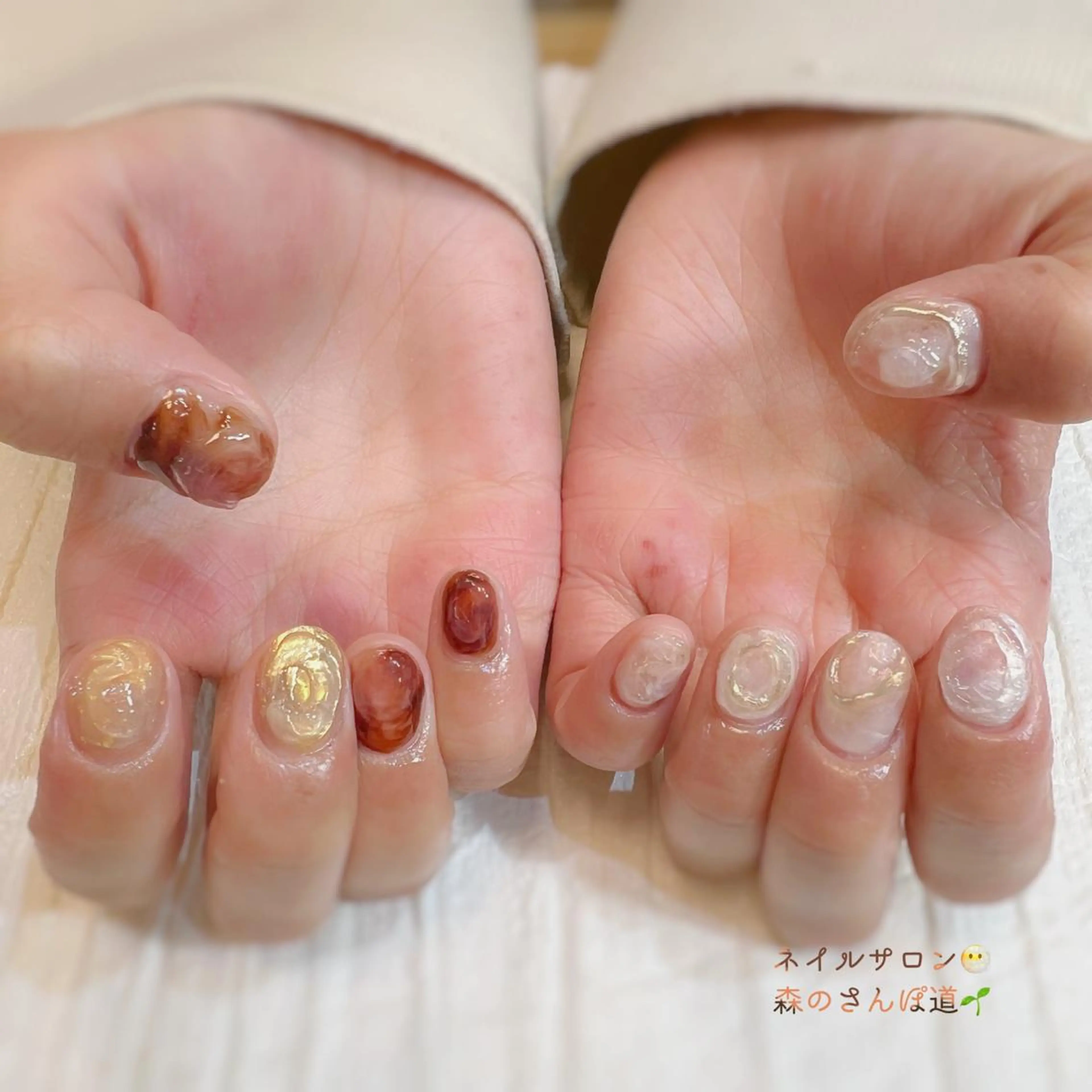 ネイル ハンドネイル ショートネイル 森のさんぽ道のネイルデザイン