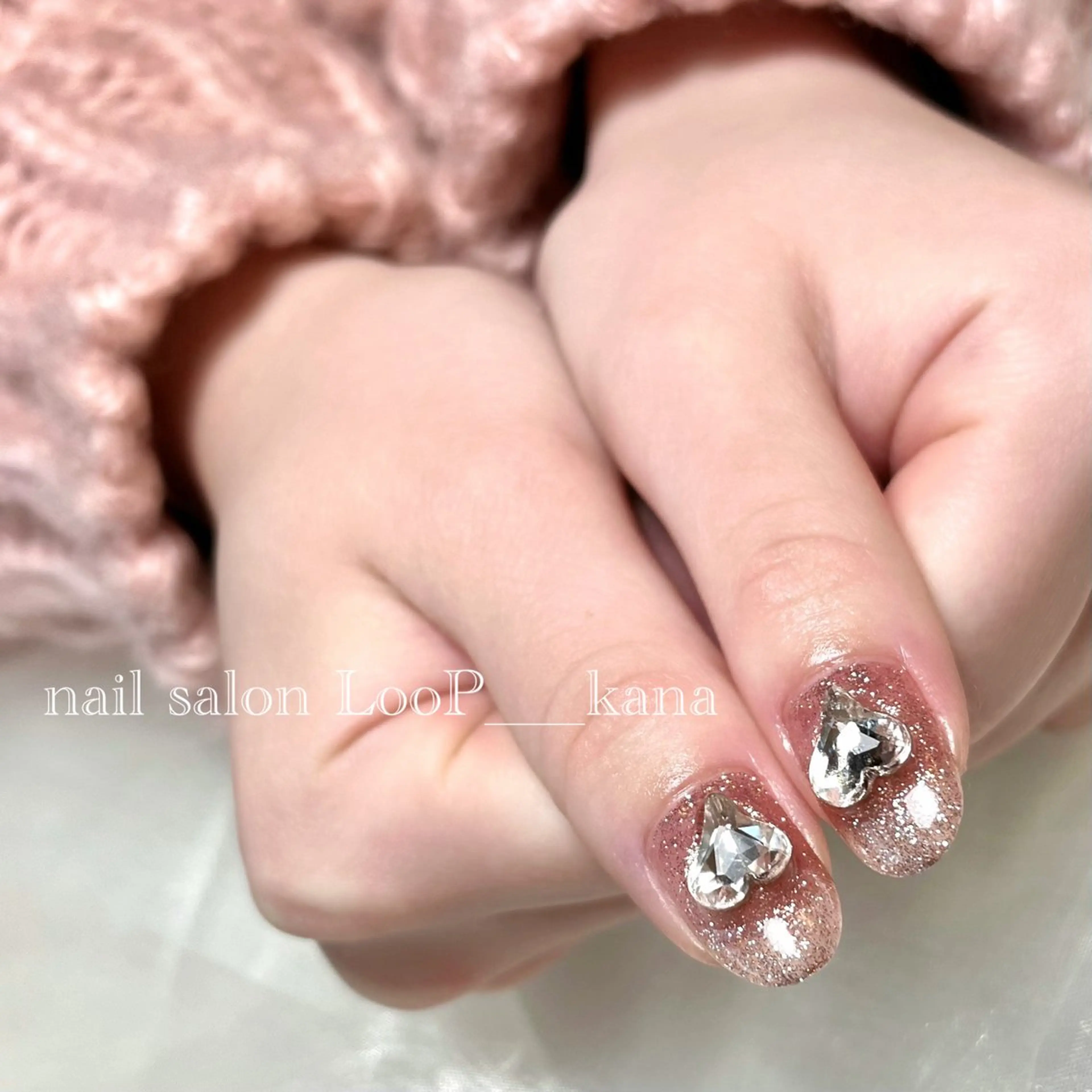 ネイル ブラウン フラッシュネイル ハート キラキラネイル ピンク ハンドネイル ネイルモデル募集中 LooP-kanaのネイルデザイン