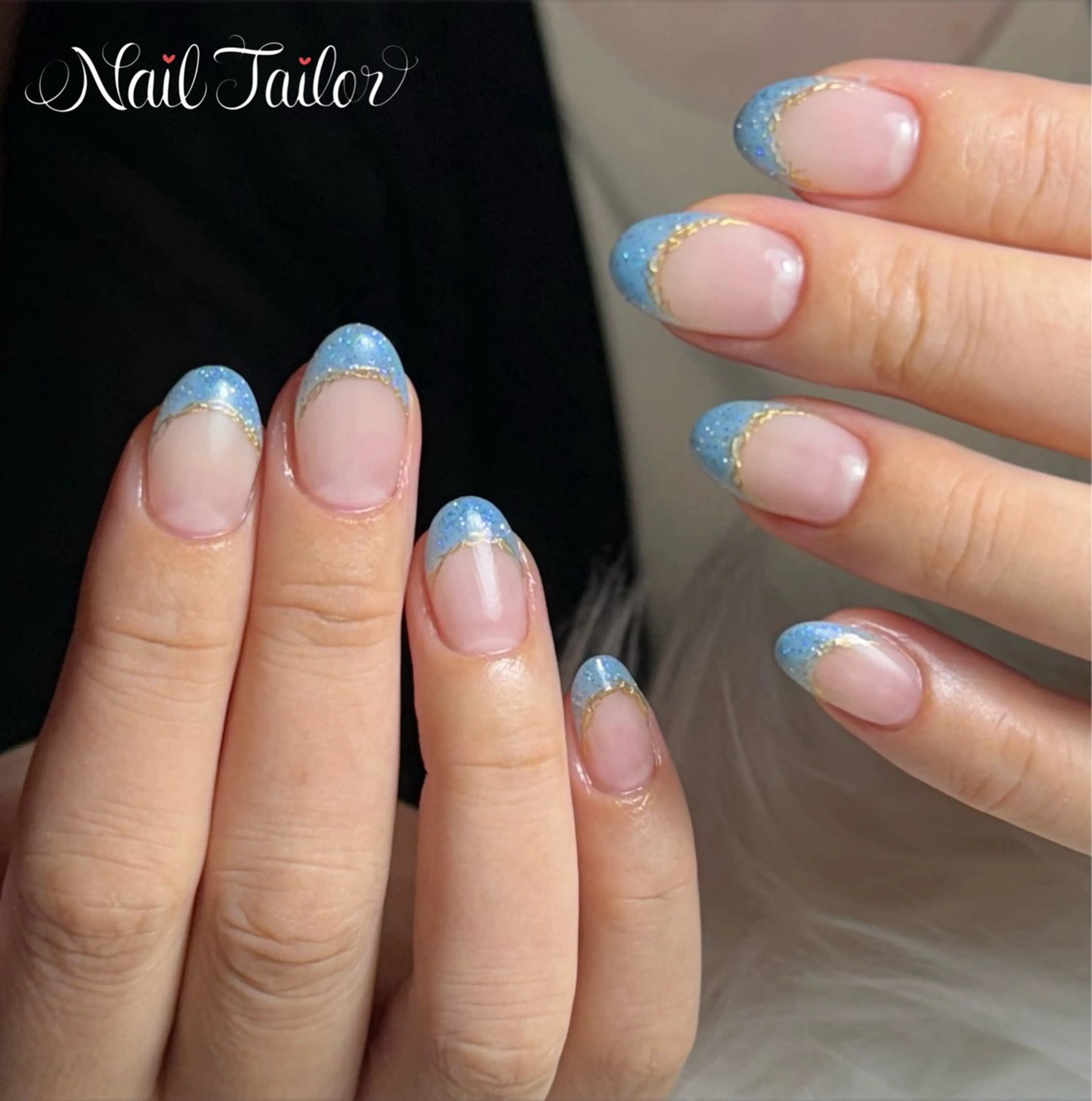 ネイル クリアネイル フラッシュネイル フレンチネイル ゴールド キラキラネイル ハンドネイル NailTailor ネイルテイラーのネイルデザイン