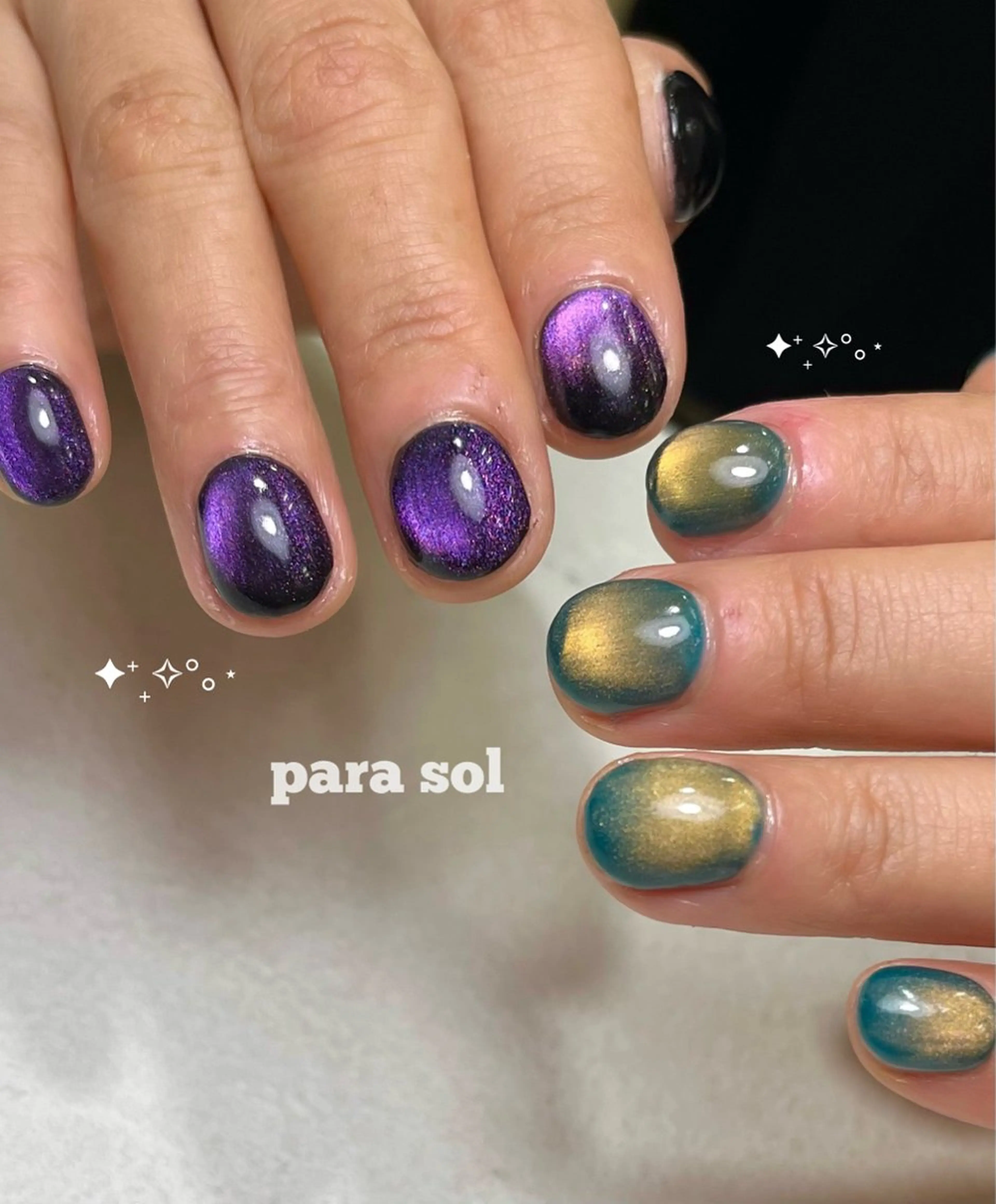 ネイル ジェルネイル キラキラネイル マグネットネイル パラジェル ショートネイル ハンドネイル Para Sol nail　Maoのネイルデザイン