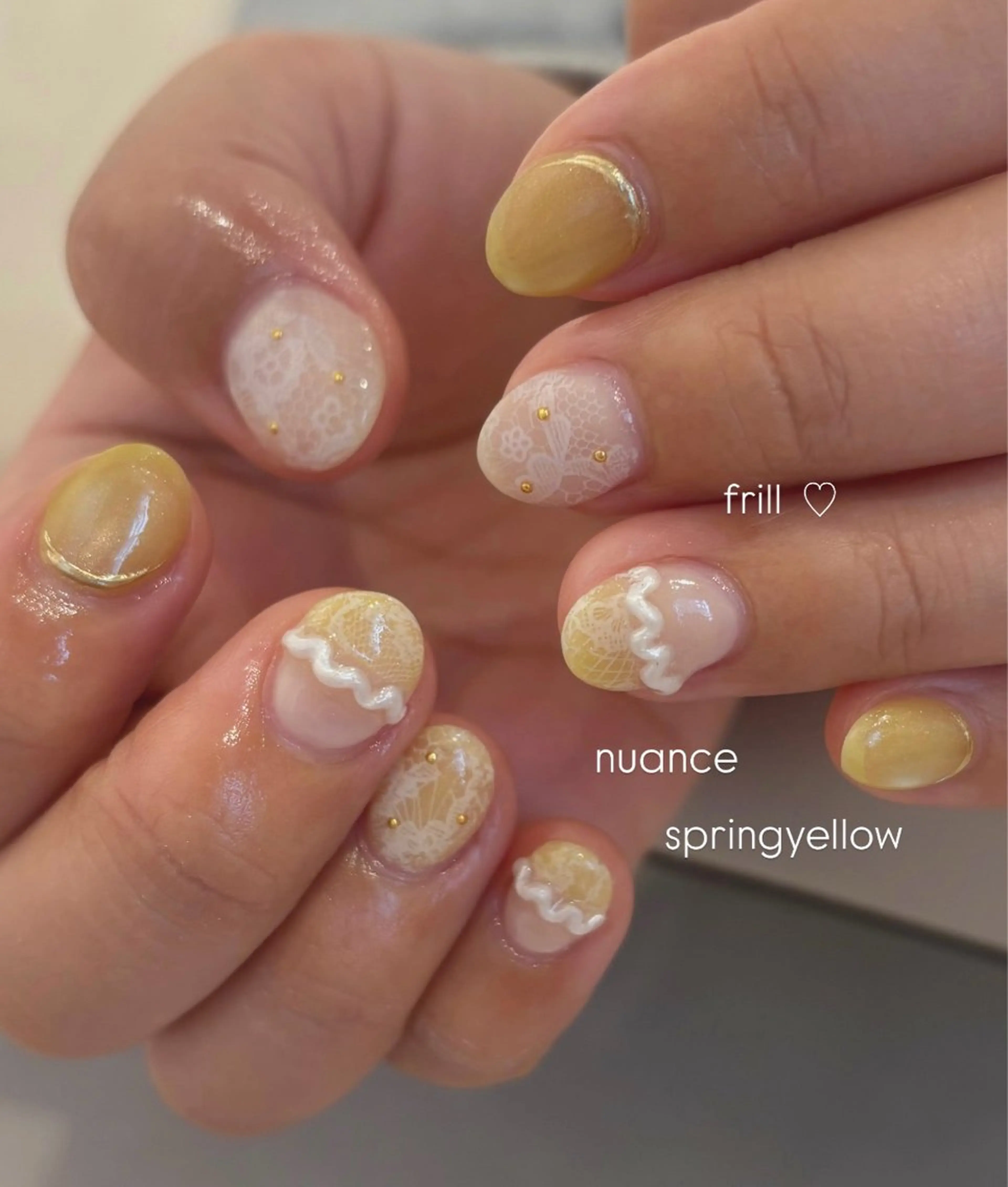 ネイル レース 春ネイル 黄色 ハンドネイル enurk店 🍋 M I K U  *のその他イメージ